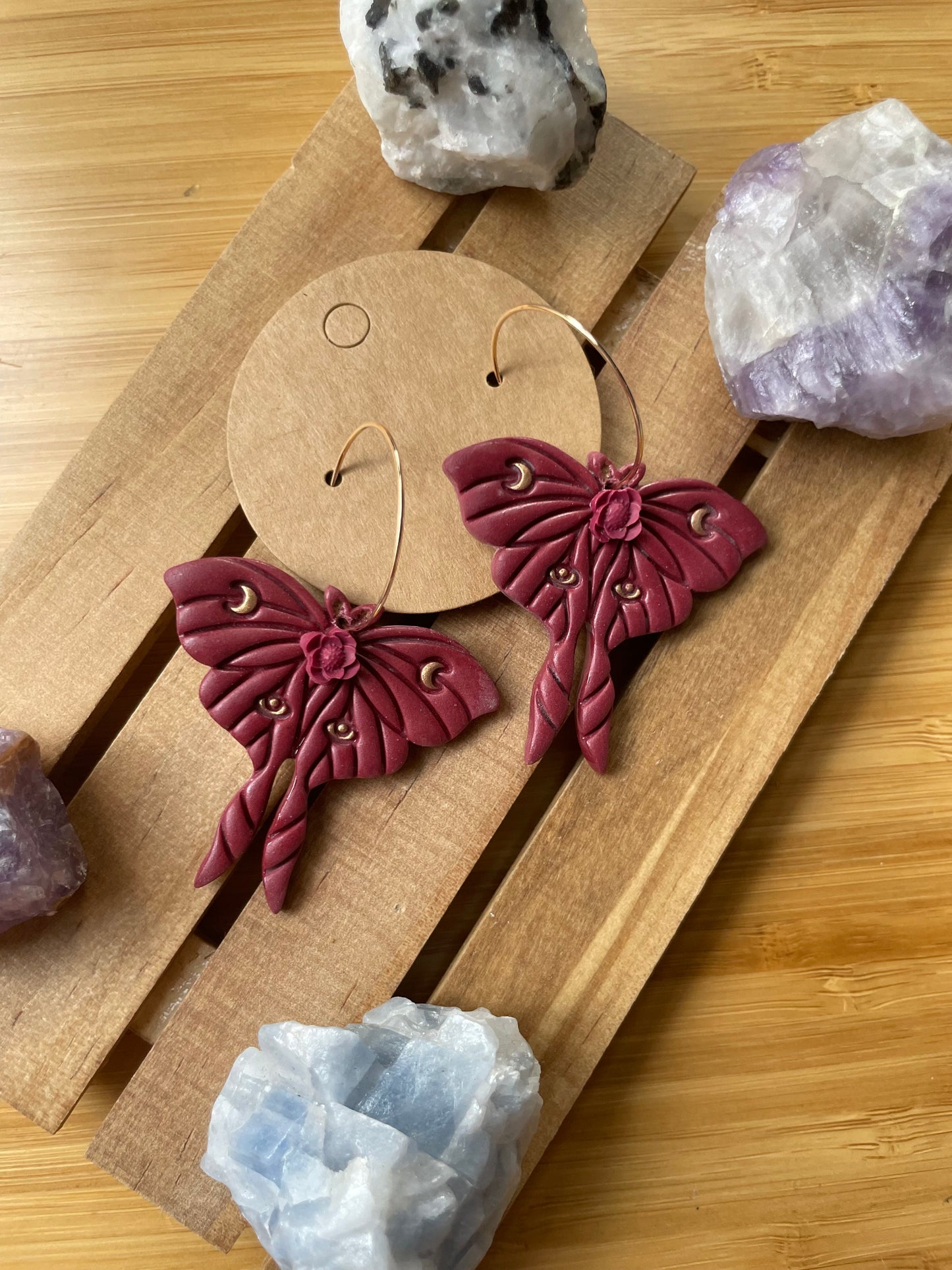 Deep Red Luna Moth Hoops