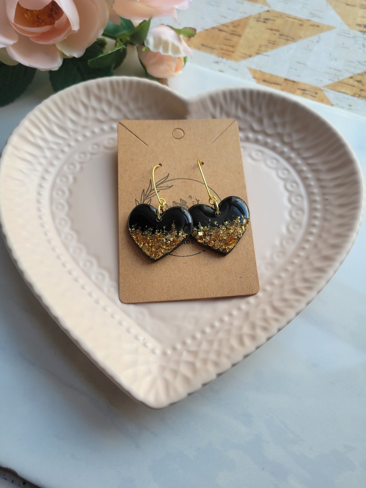 Black & Gold Dipped Heart Dangles