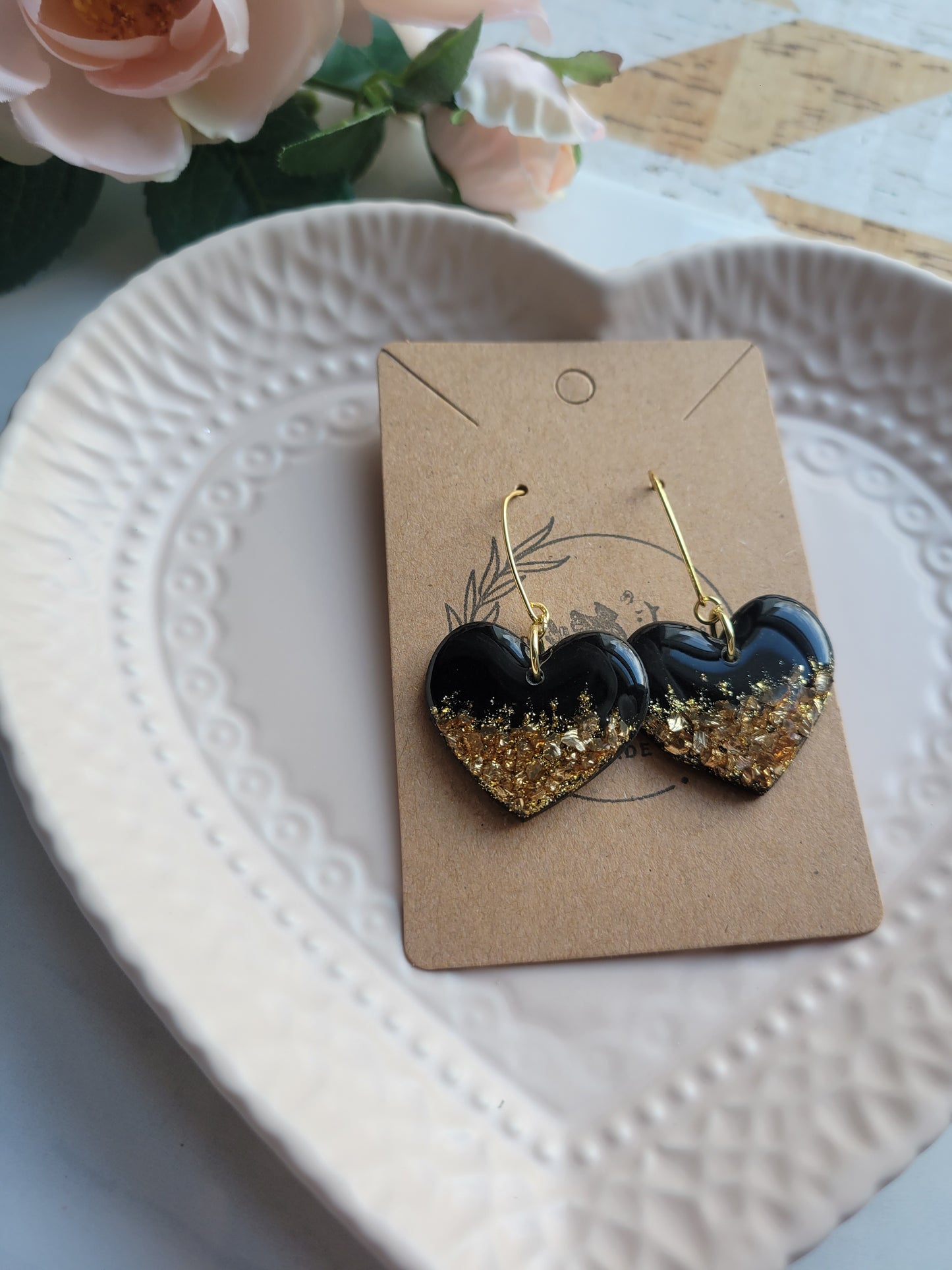 Black & Gold Dipped Heart Dangles
