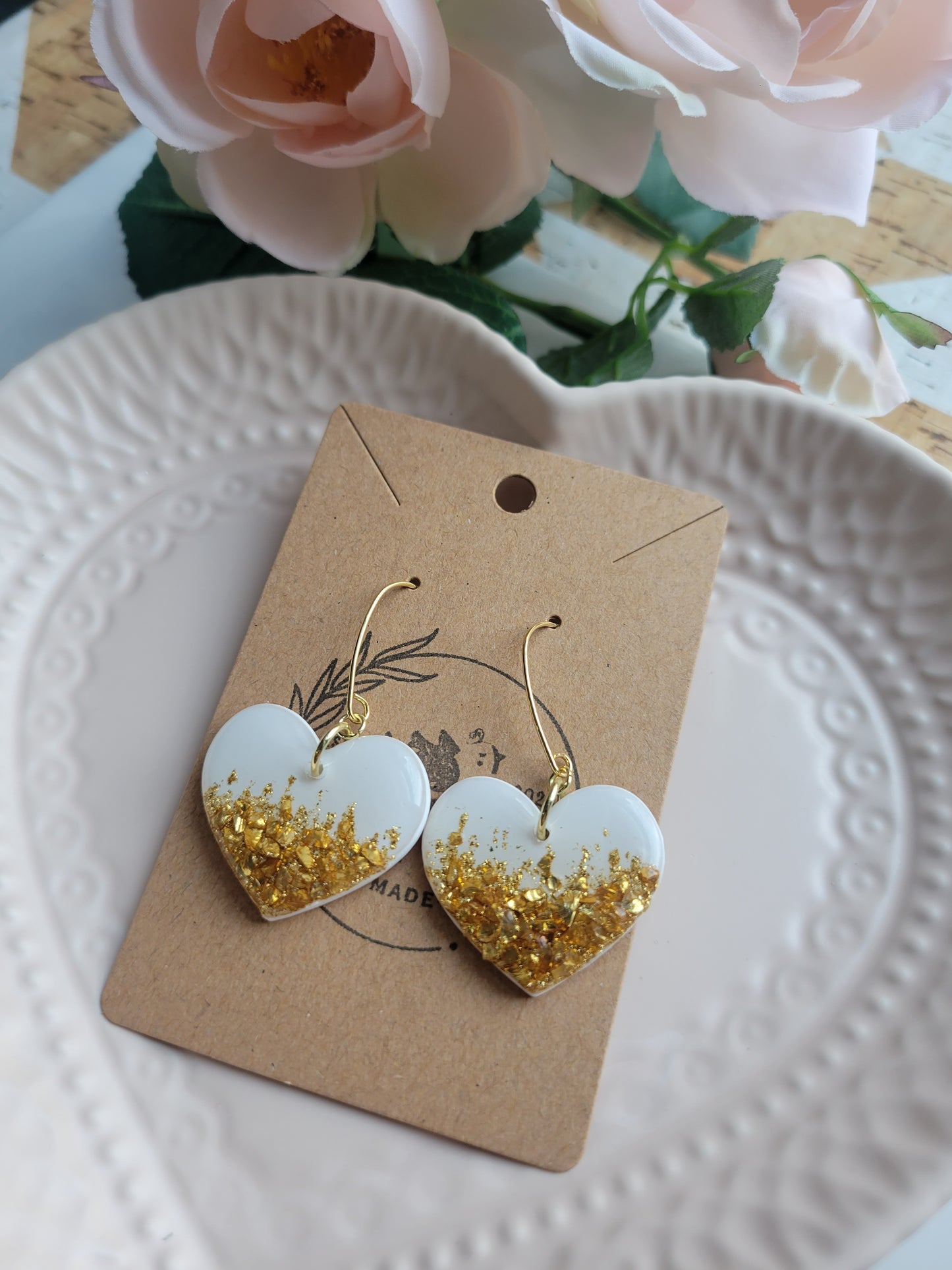 White & Gold Dipped Heart Dangles