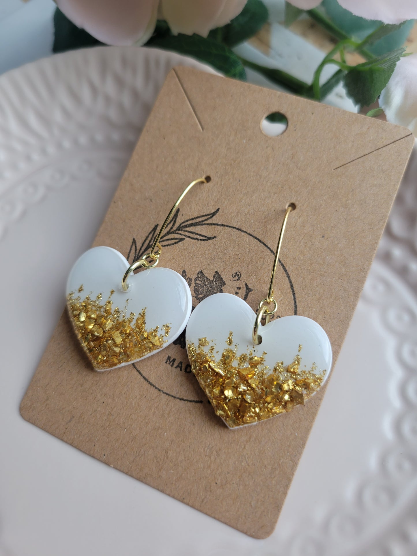 White & Gold Dipped Heart Dangles