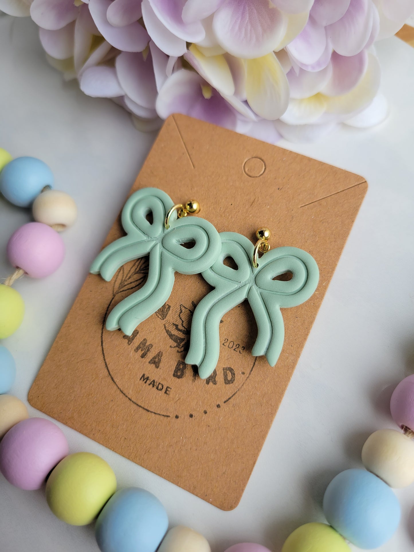 Green Ribbon Bow Dangles