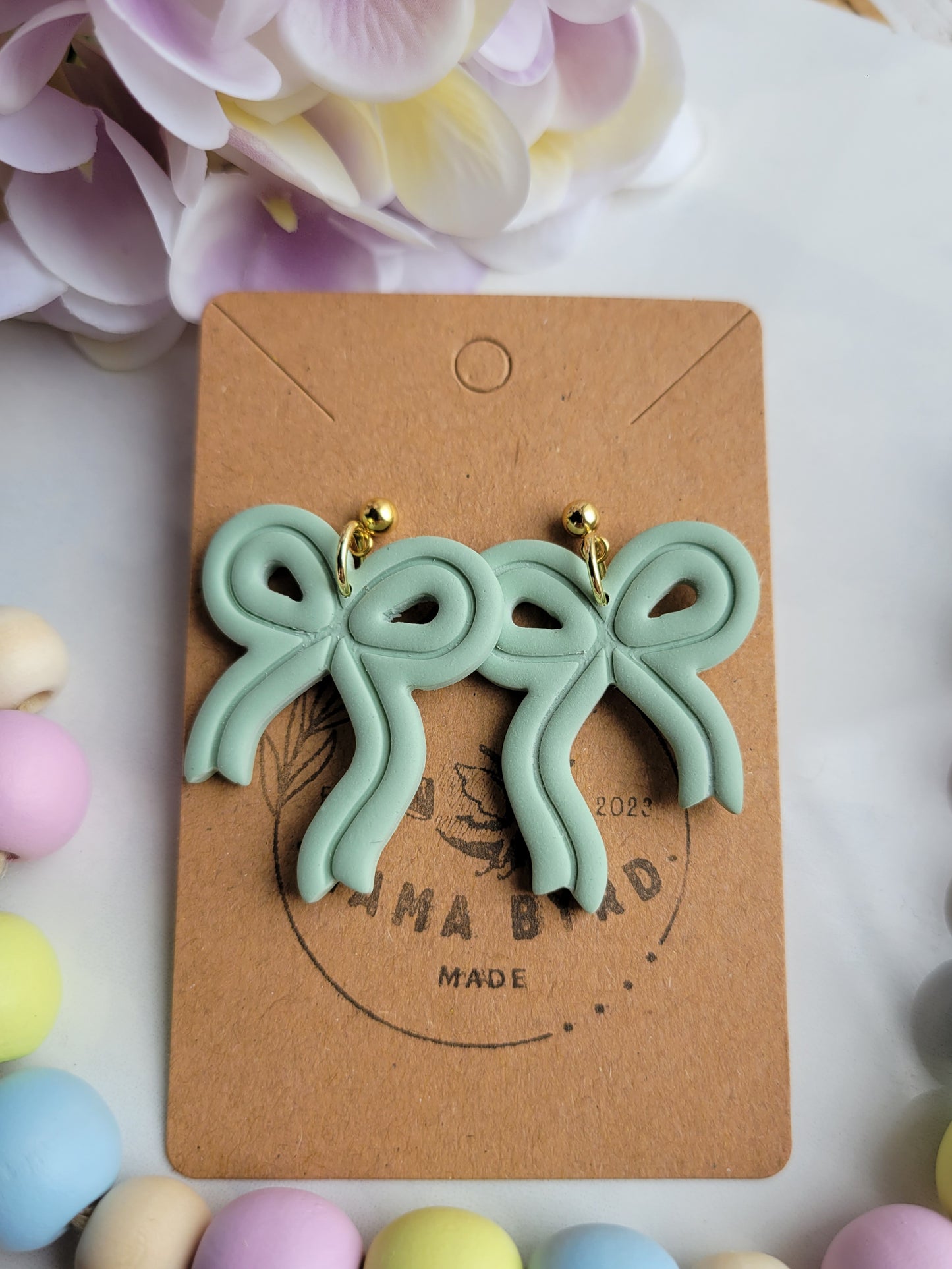 Green Ribbon Bow Dangles