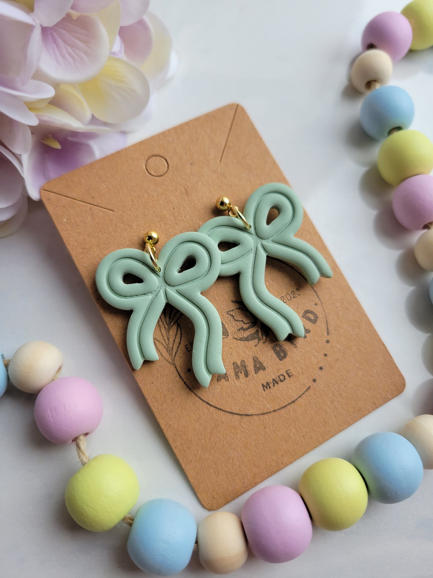 Green Ribbon Bow Dangles