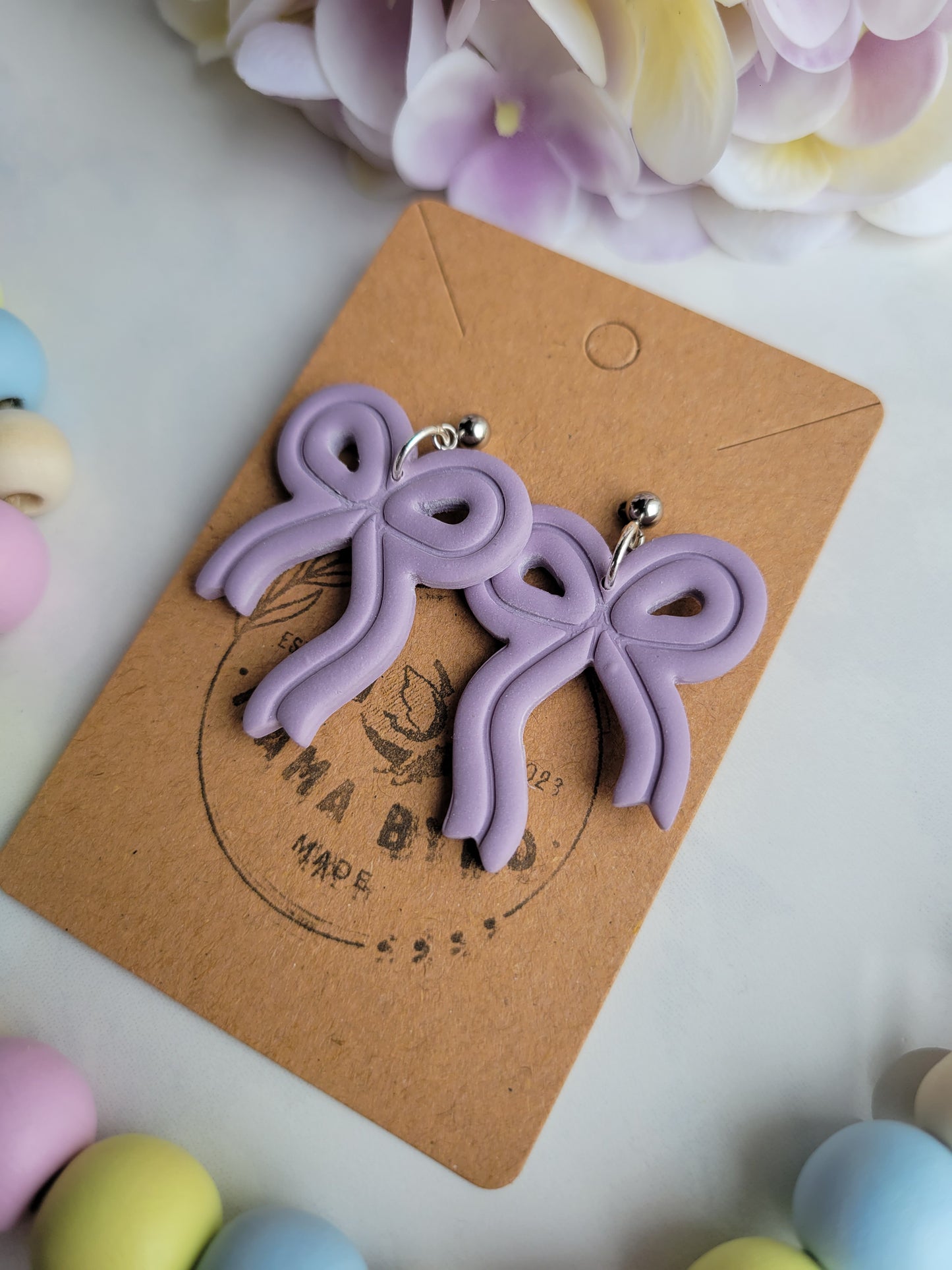 Purple Ribbon Bow Dangles