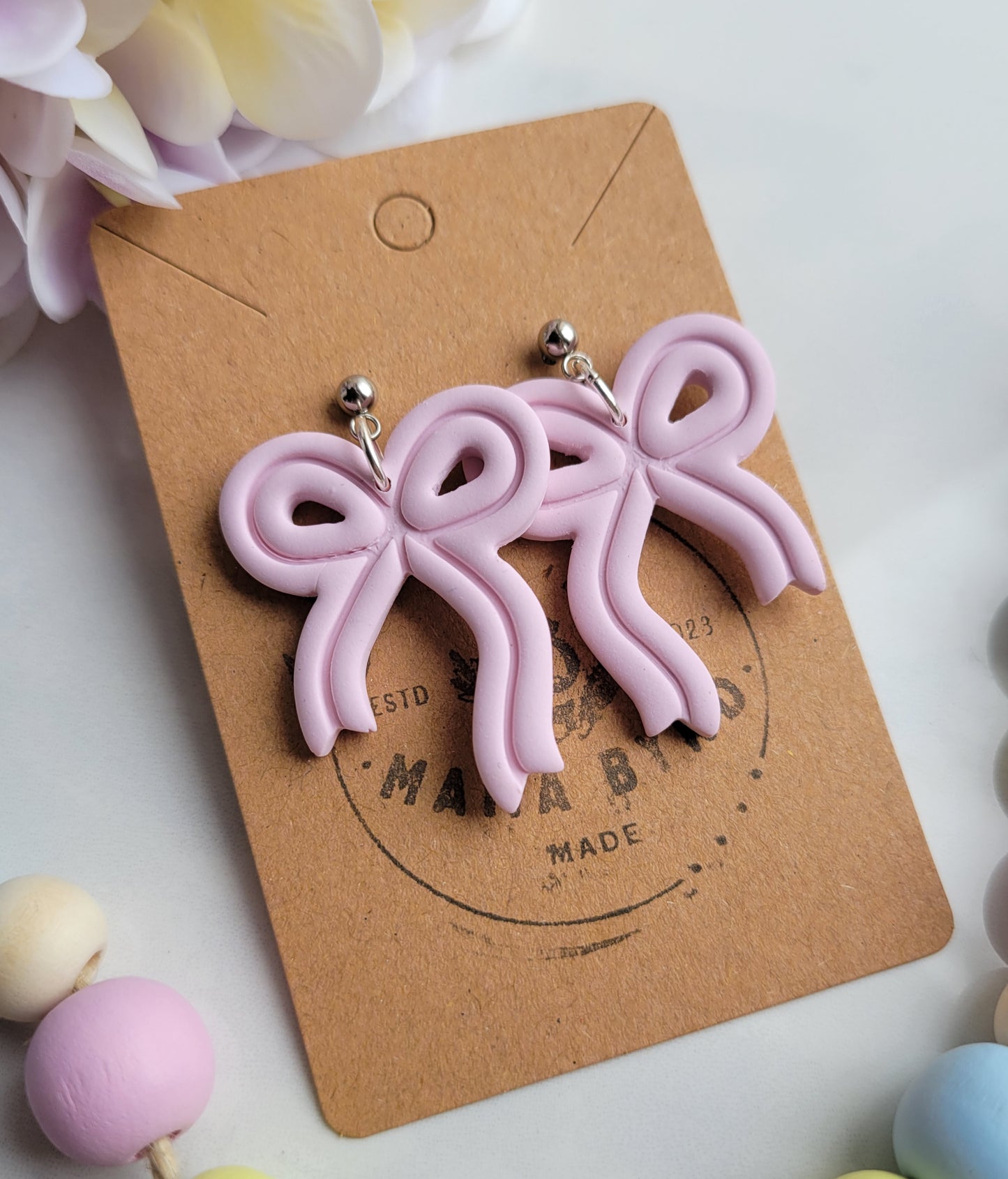 Pink Ribbon Bow Dangles