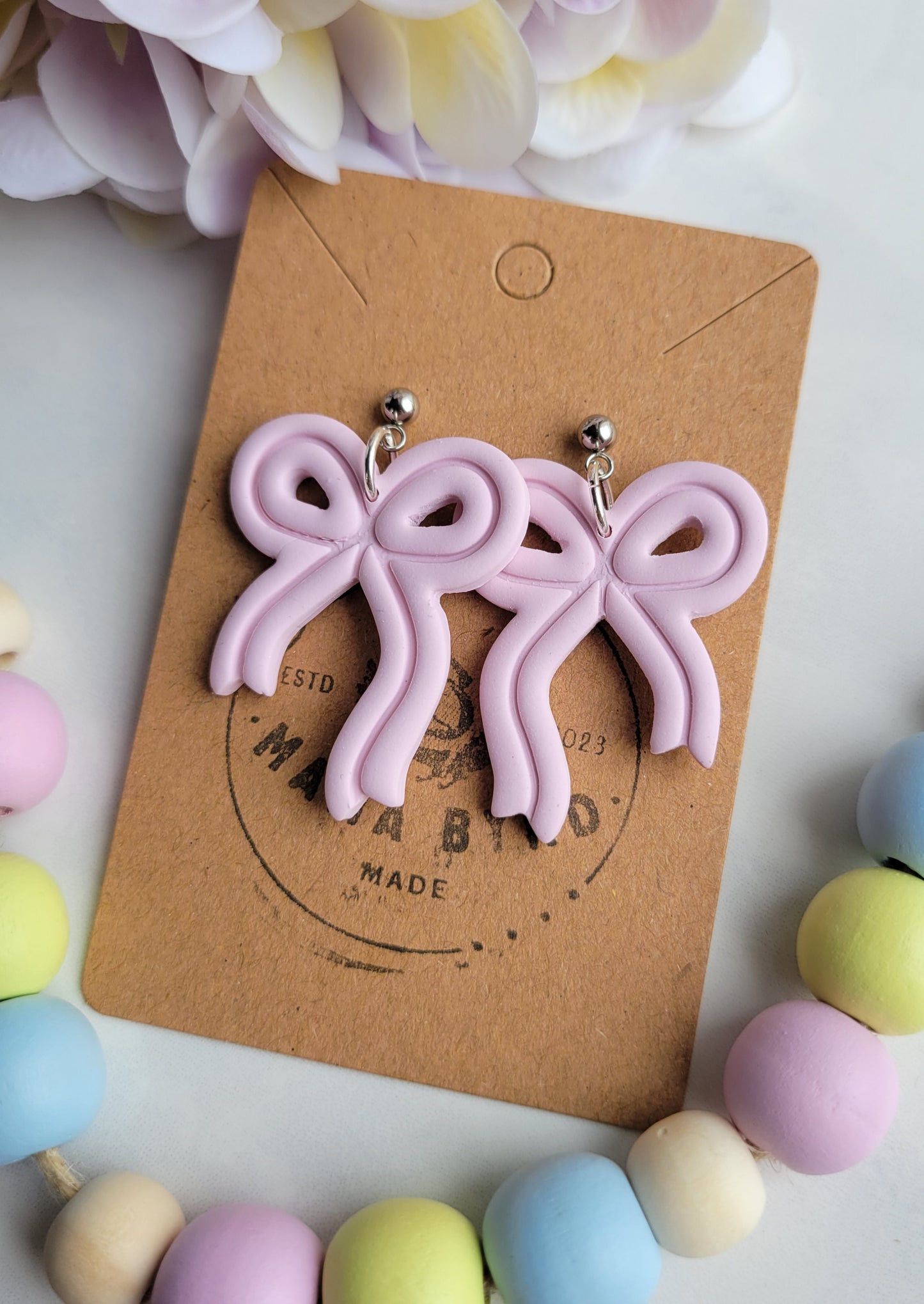 Pink Ribbon Bow Dangles