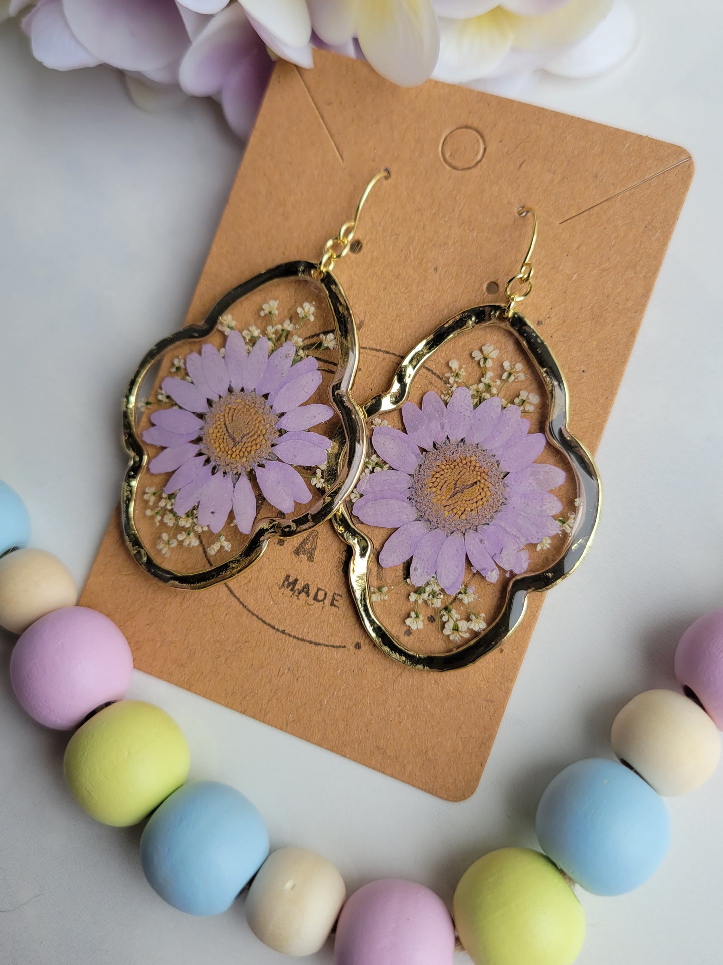 Pressed Purple Daisy Dangles