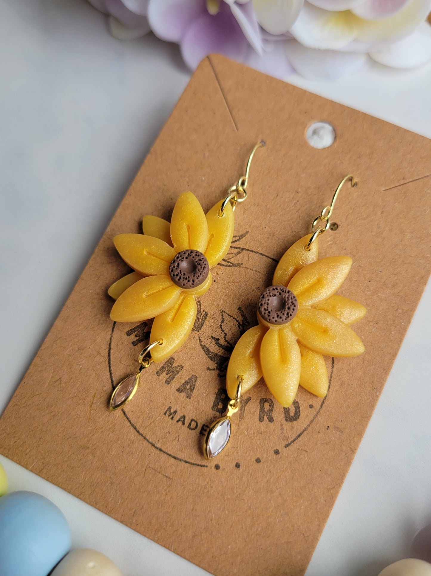 Yellow Flower w/ Cubic Zirconia Accent Dangles