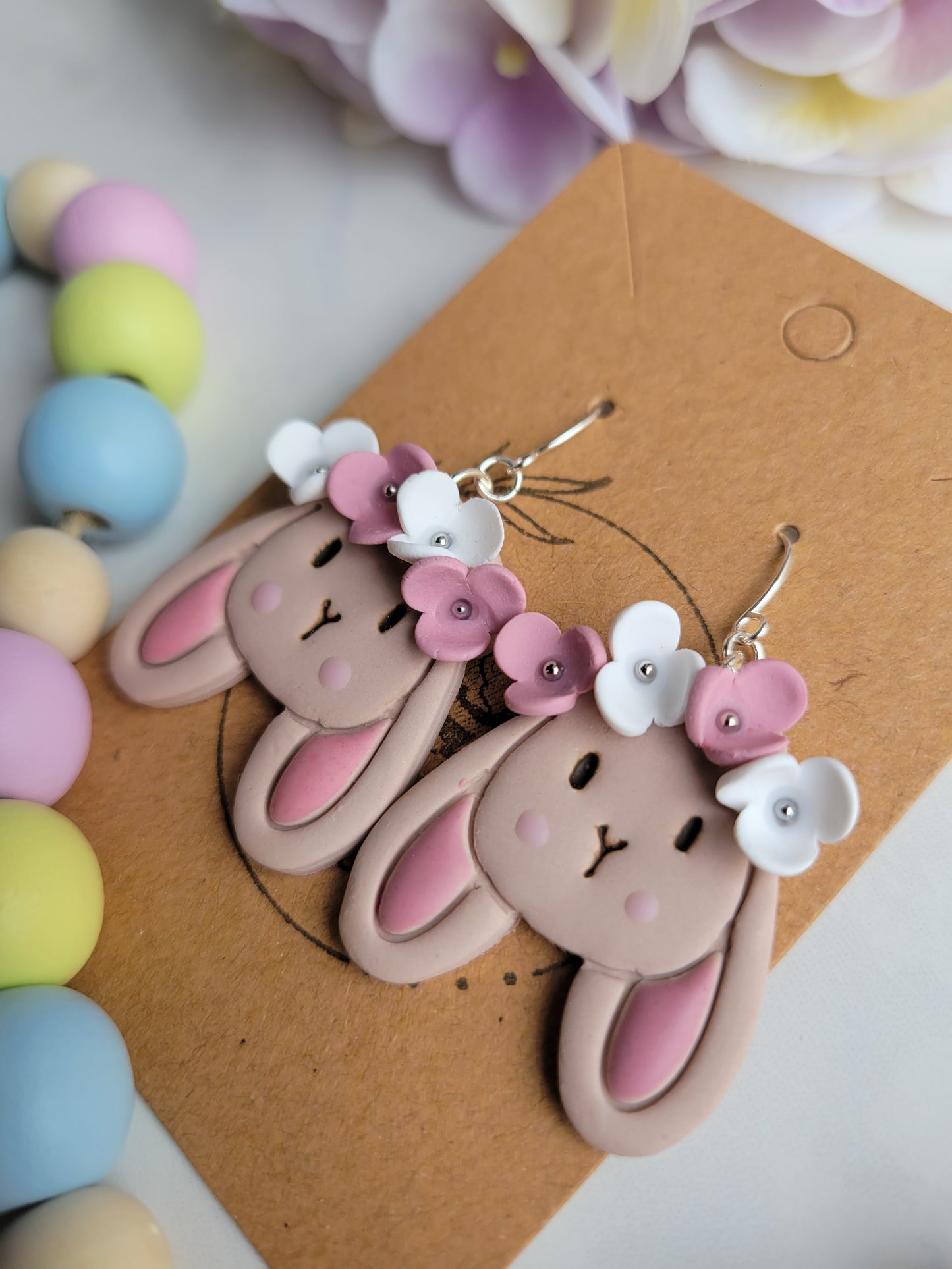 Pink & White Halo Bunny Dangles