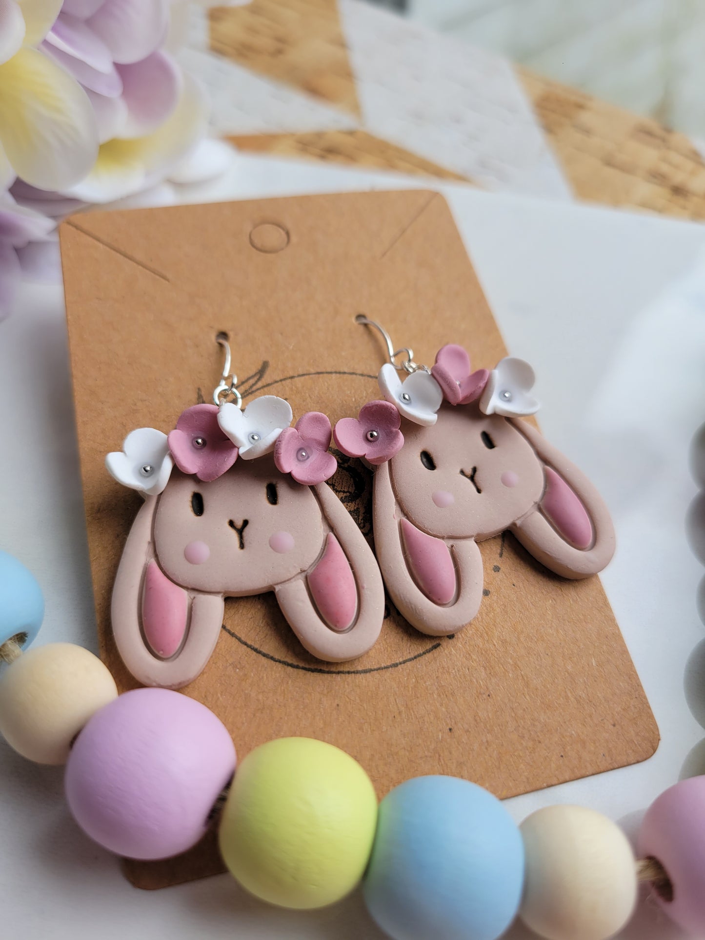 Pink & White Halo Bunny Dangles