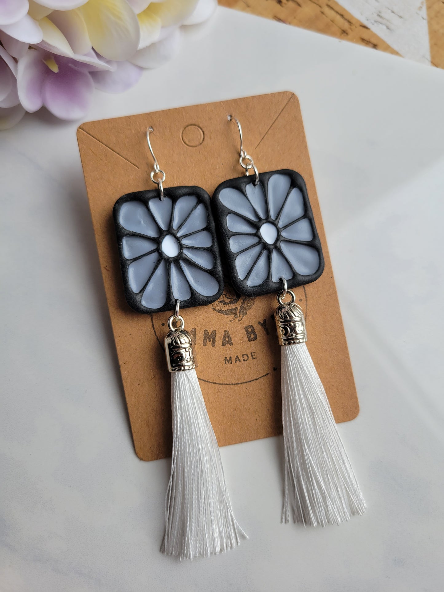 Monochrome Flower w/ Tassle Dangles