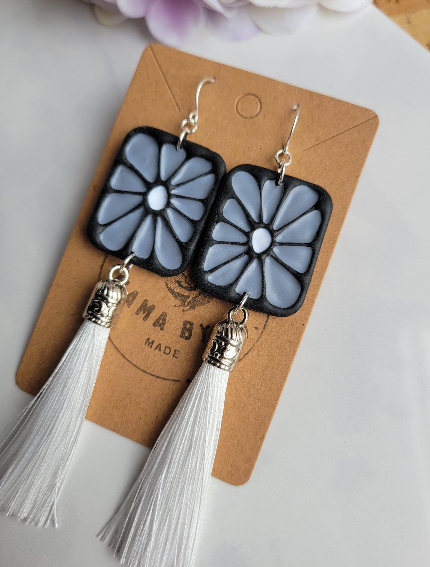 Monochrome Flower w/ Tassle Dangles