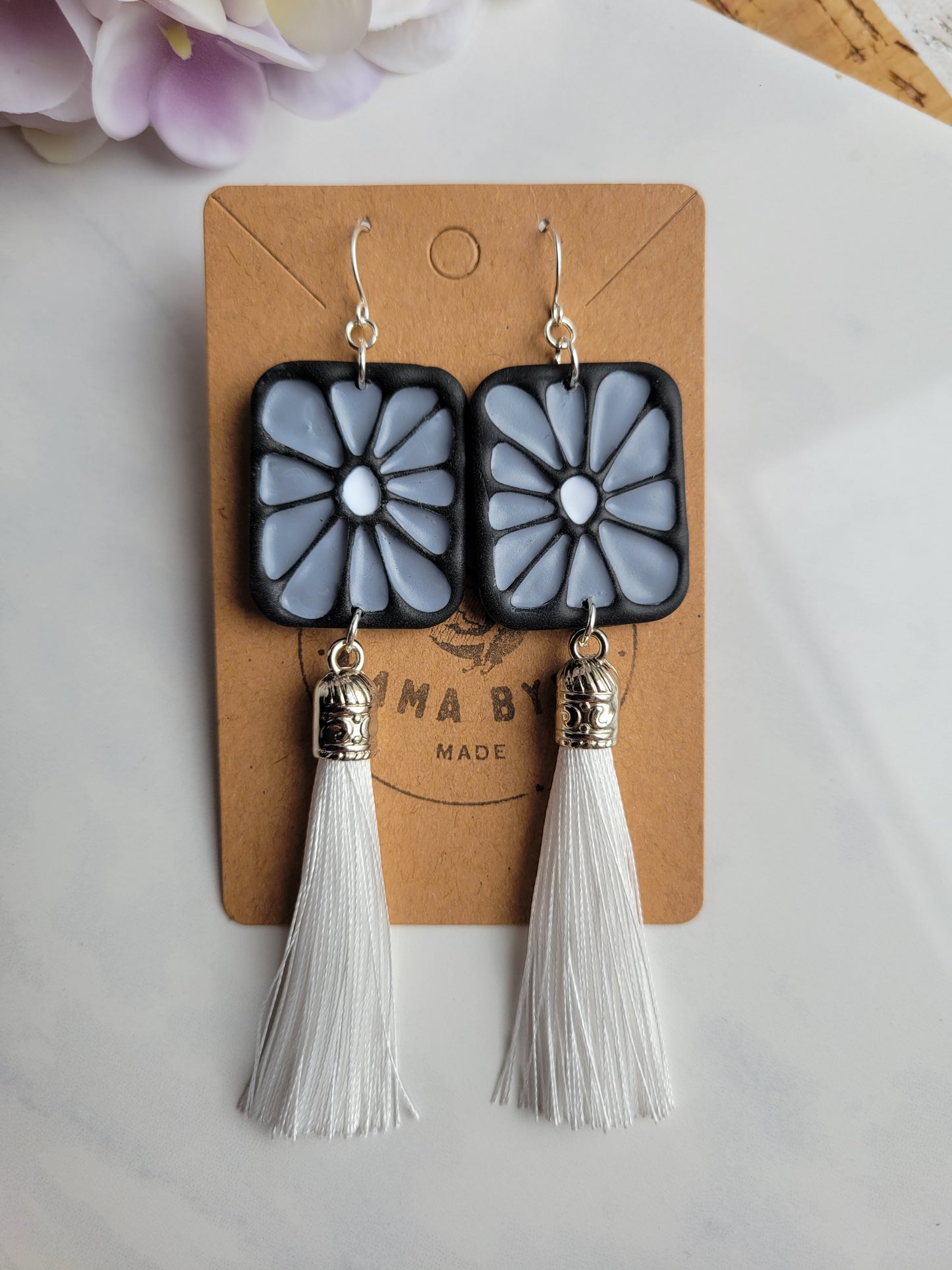 Monochrome Flower w/ Tassle Dangles