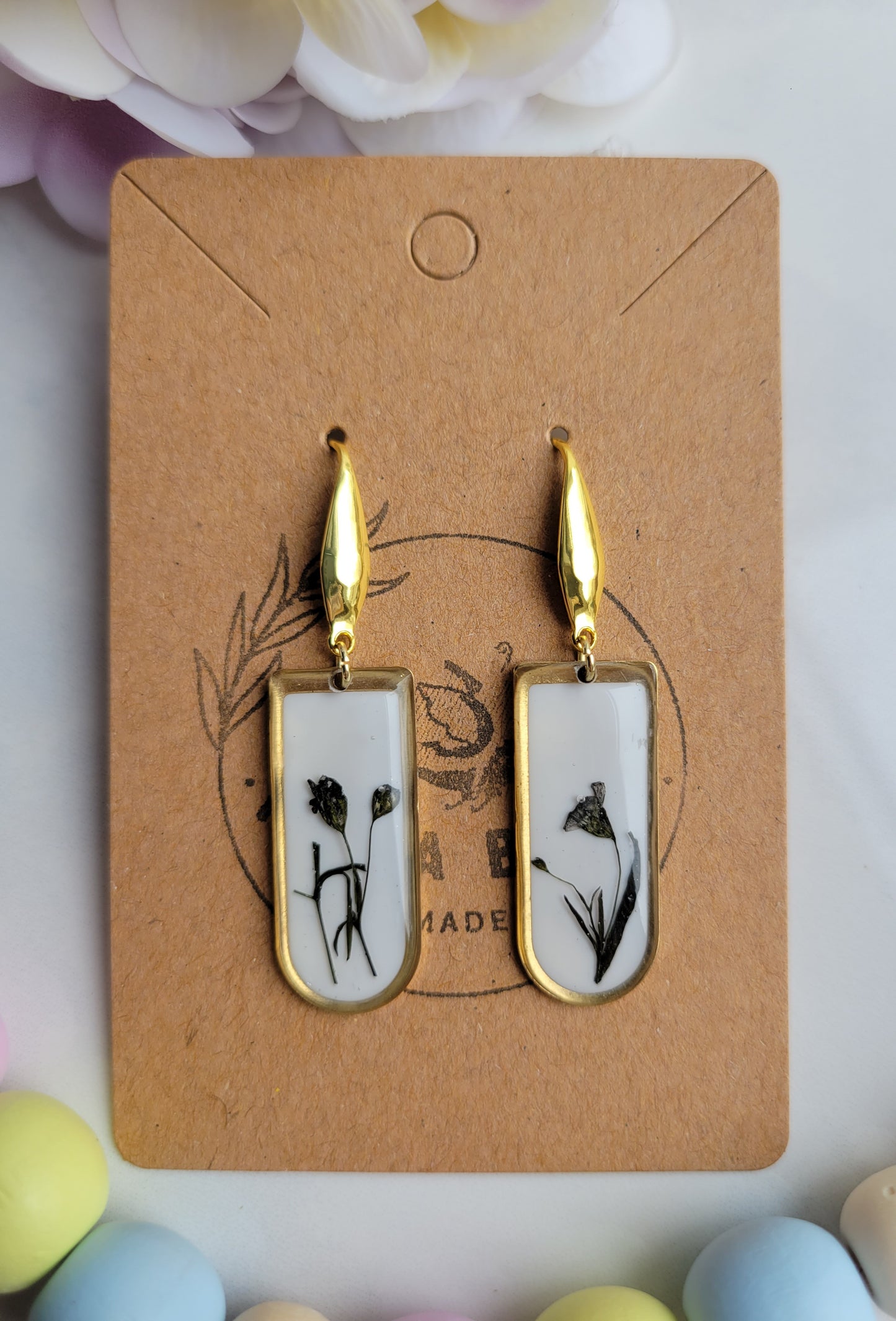 Black & White Pressed Flower Dangles