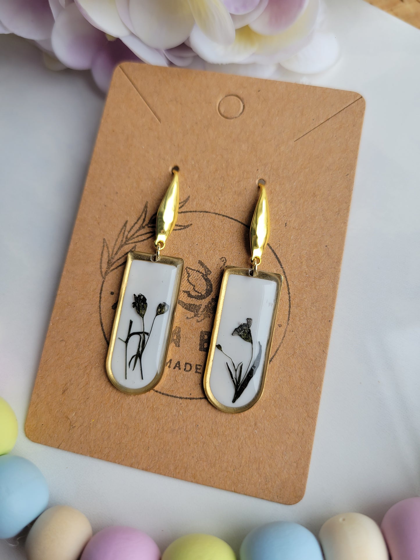 Black & White Pressed Flower Dangles