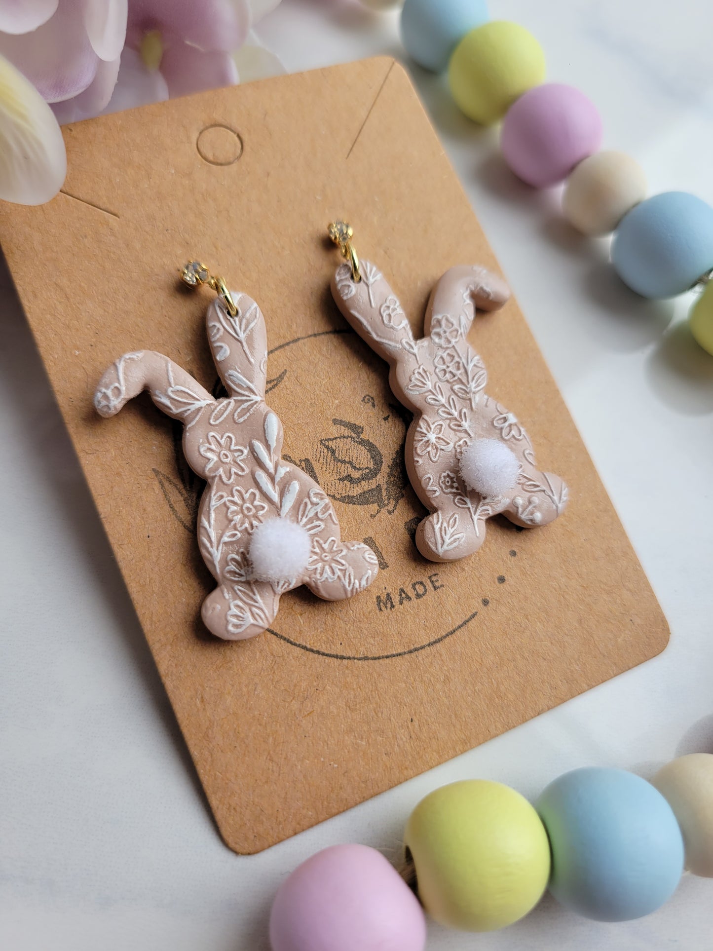 Tan Bunny Cottontail Dangles