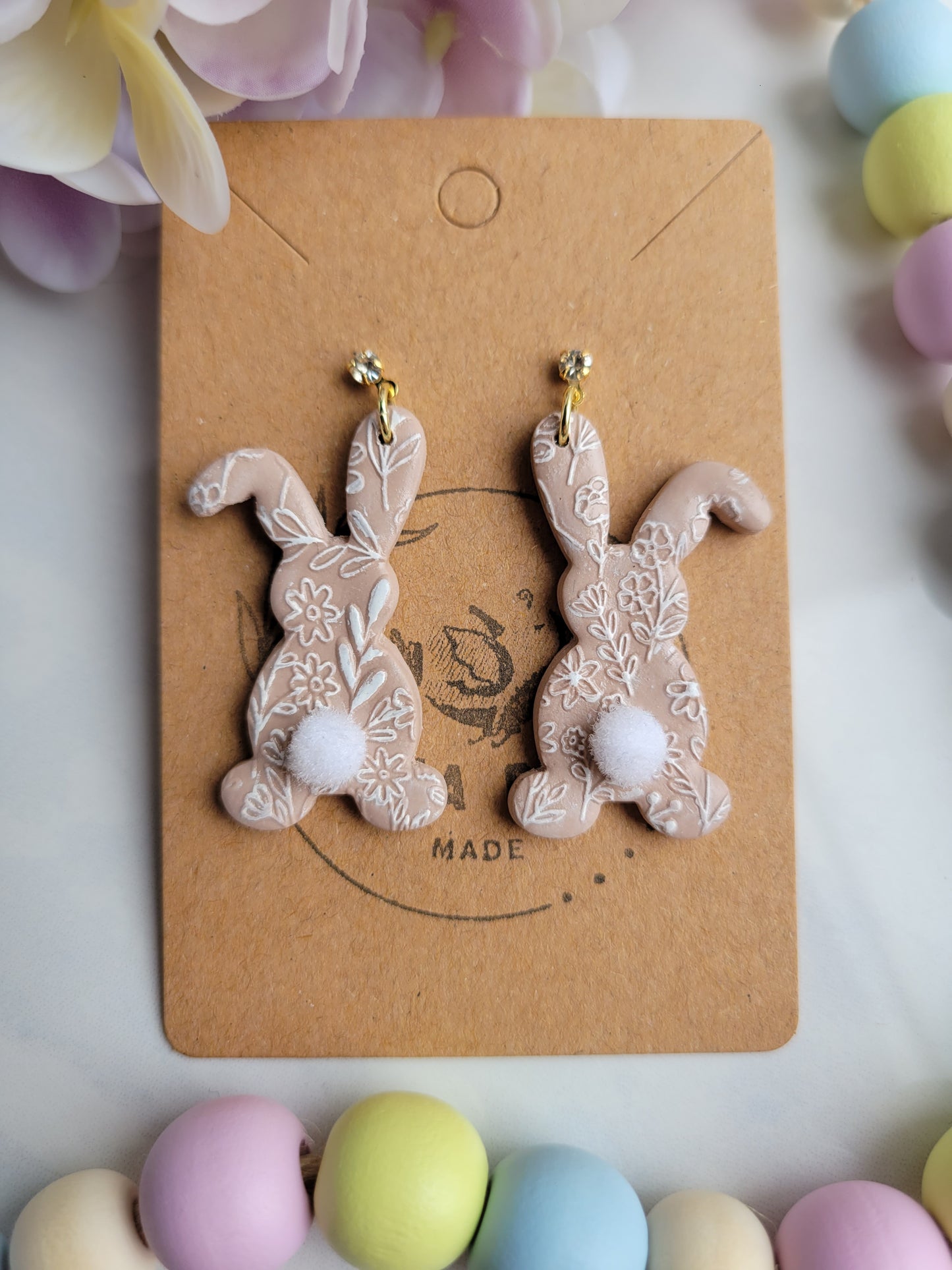 Tan Bunny Cottontail Dangles