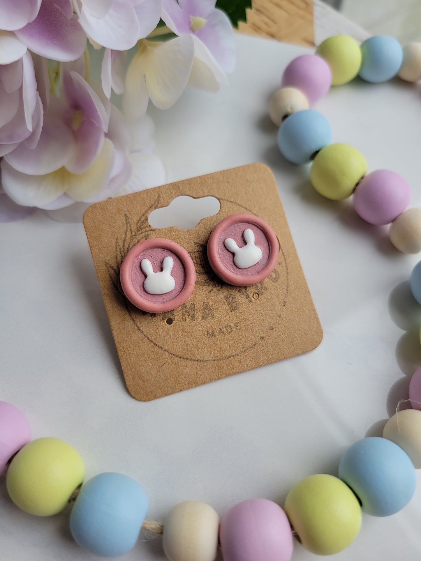 Pink Debossed Bunny Stud