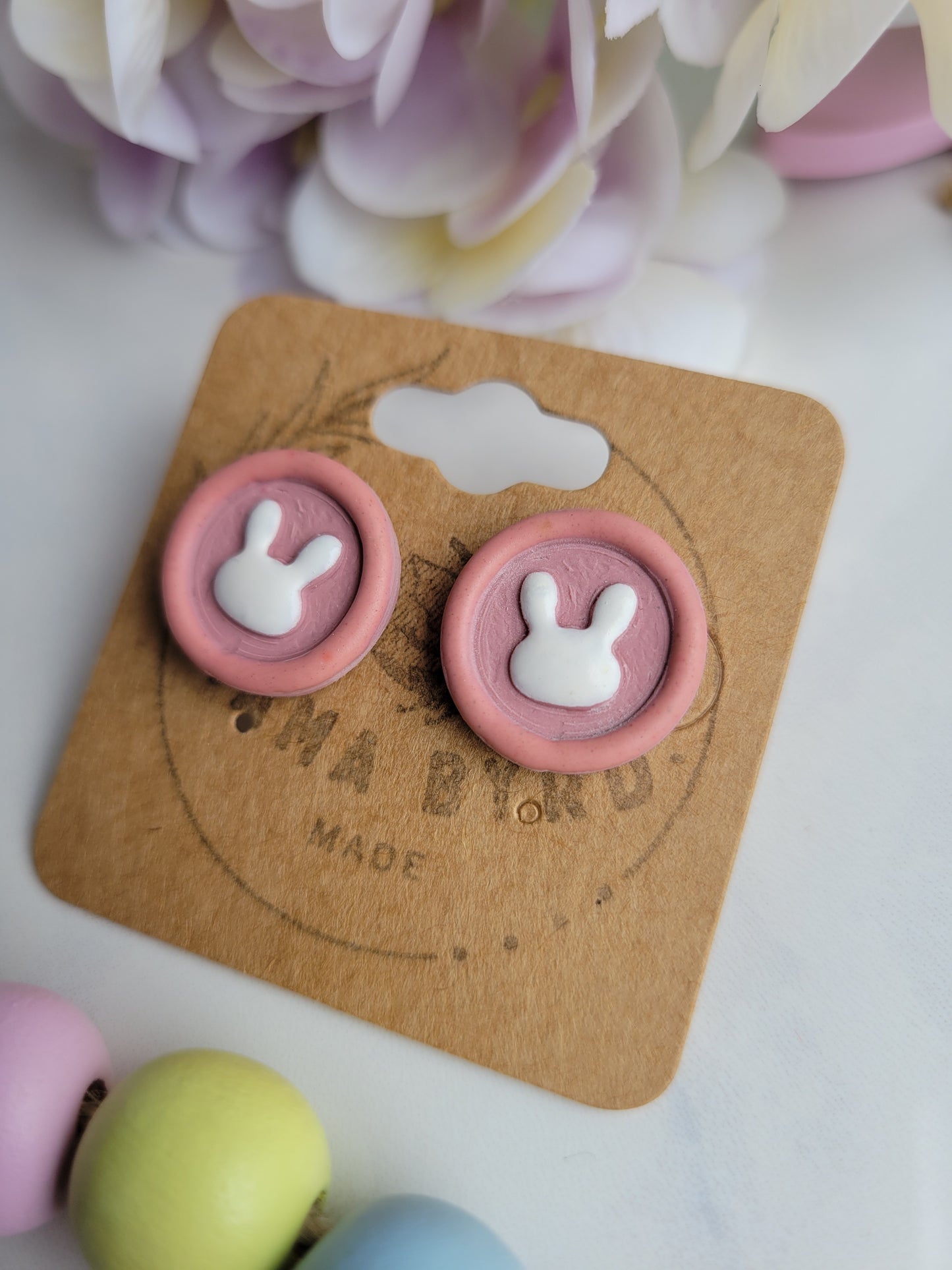 Pink Debossed Bunny Stud
