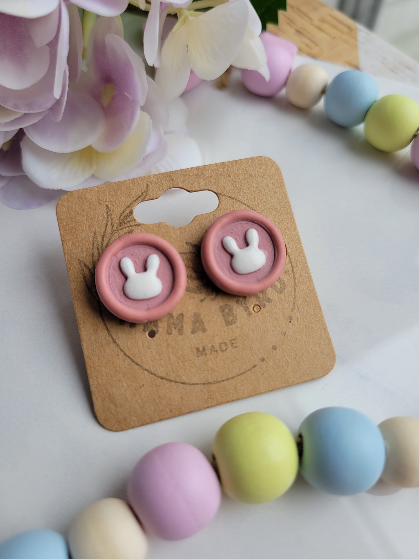 Pink Debossed Bunny Stud