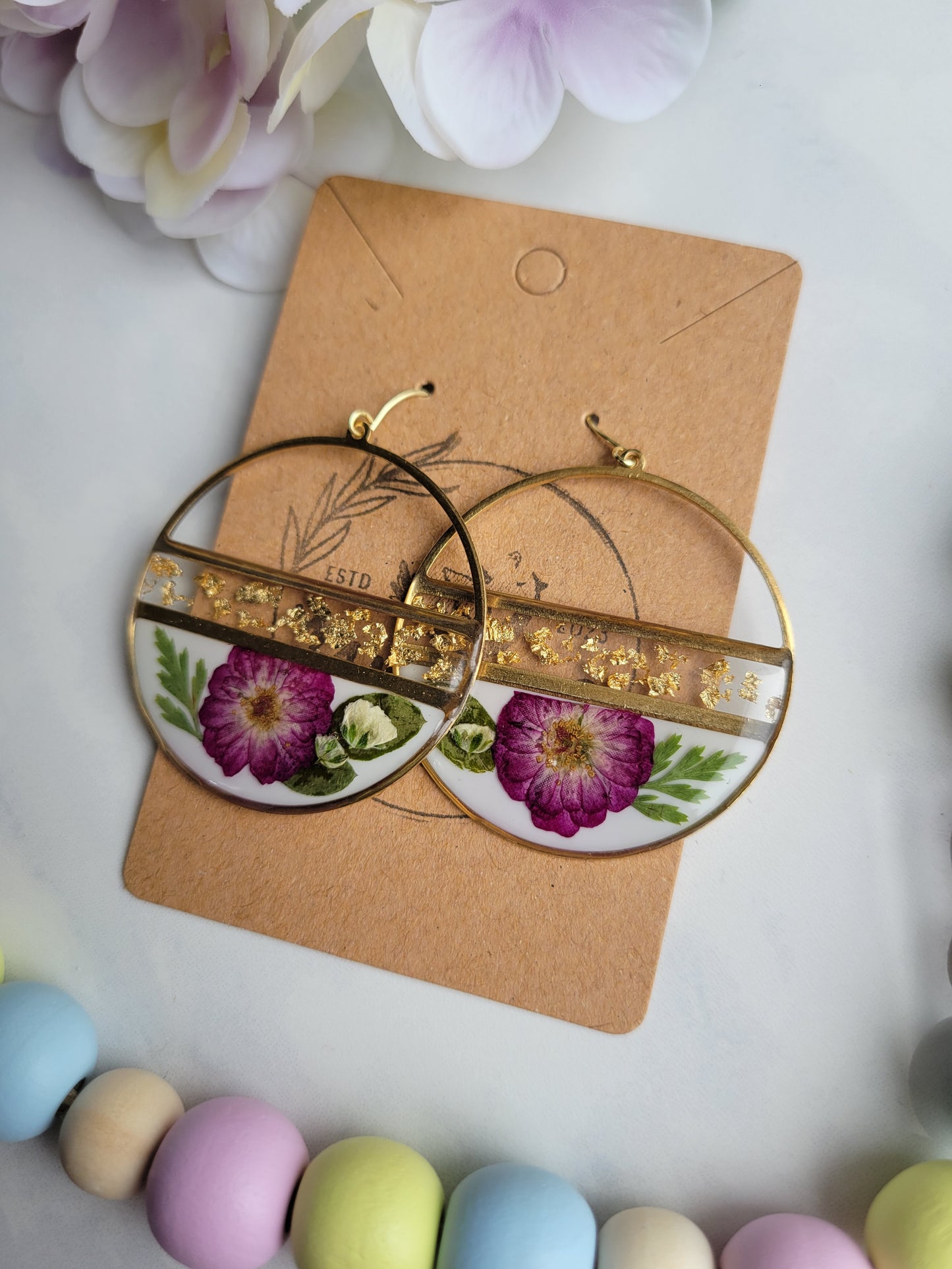 Pressed Rose w/ Gold Flake Dangles
