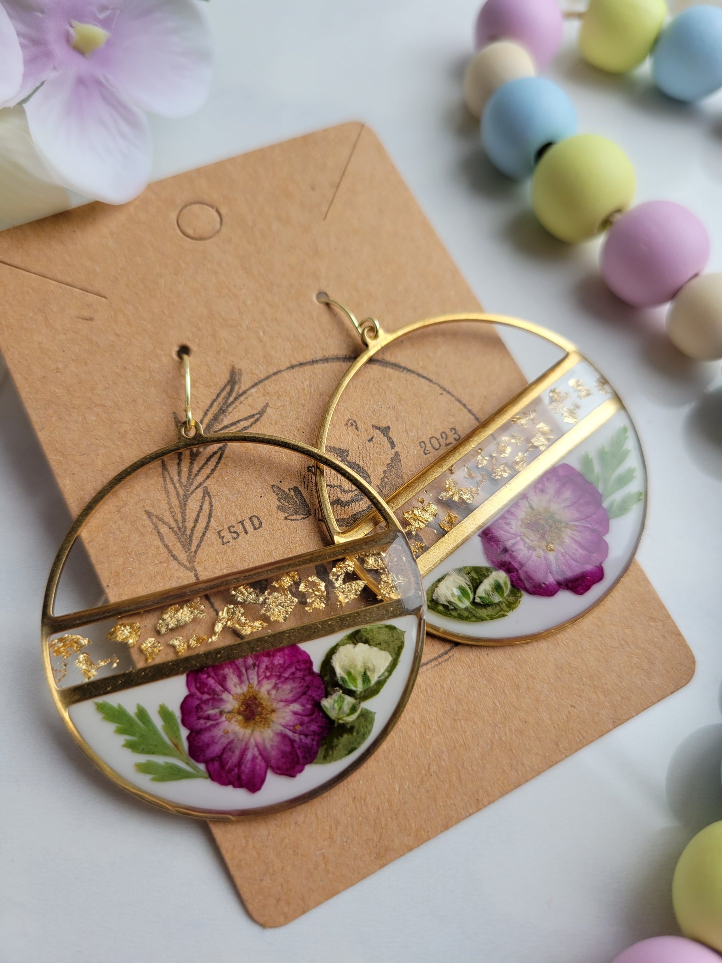 Pressed Rose w/ Gold Flake Dangles
