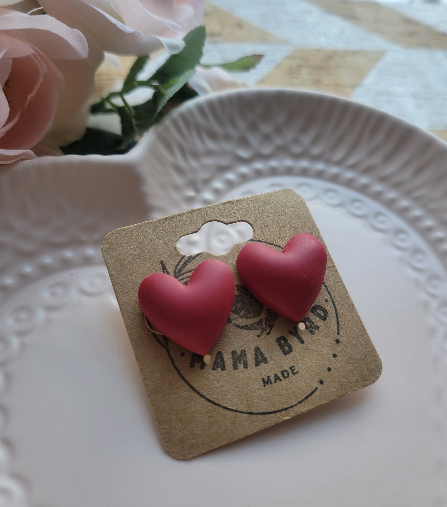 Puffy Red Heart Studs