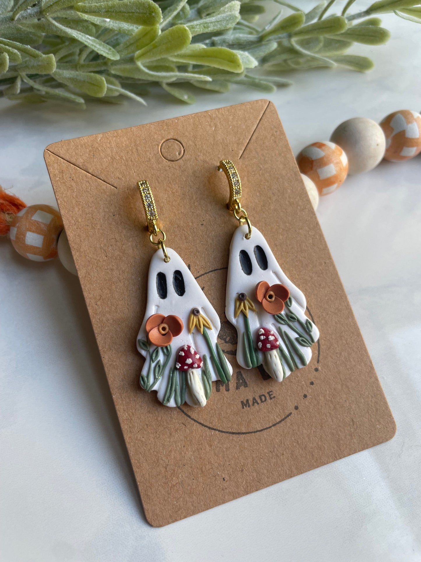 Floral Ghost Dangle on Lever Back Hoop