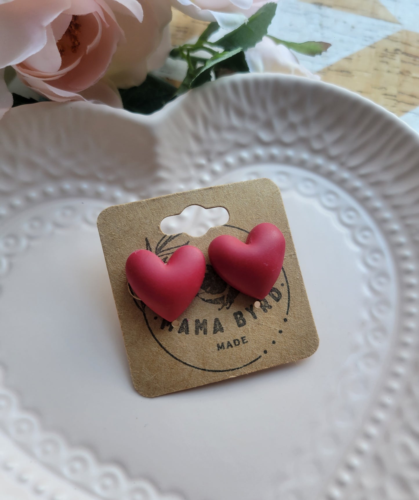 Puffy Red Heart Studs