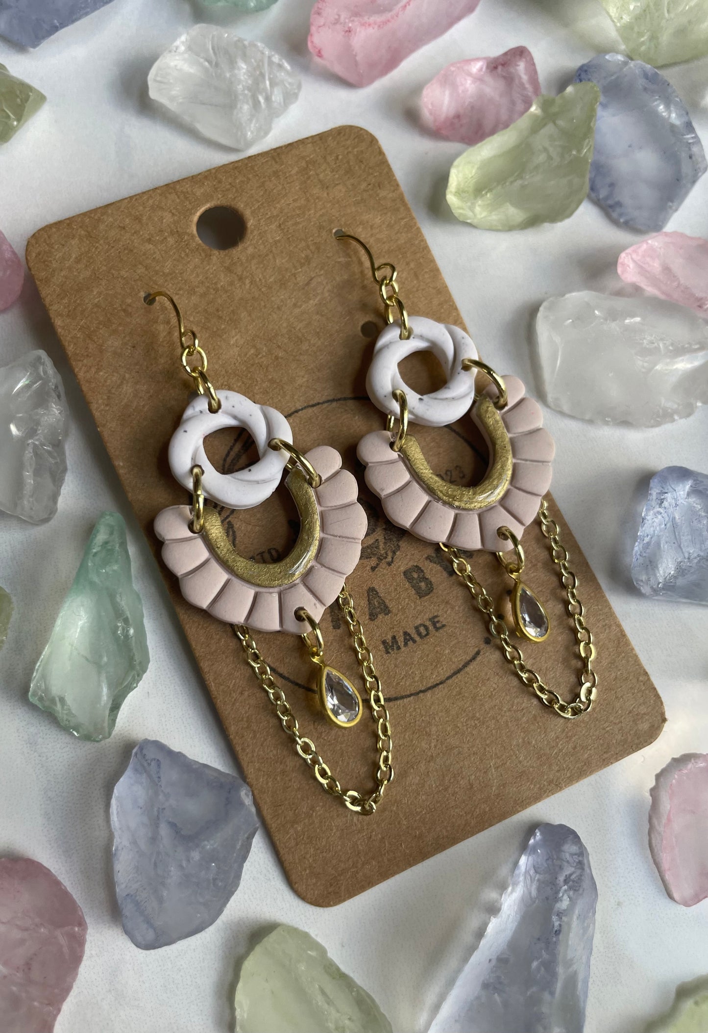 Tan and White with Gold Accent Dangle