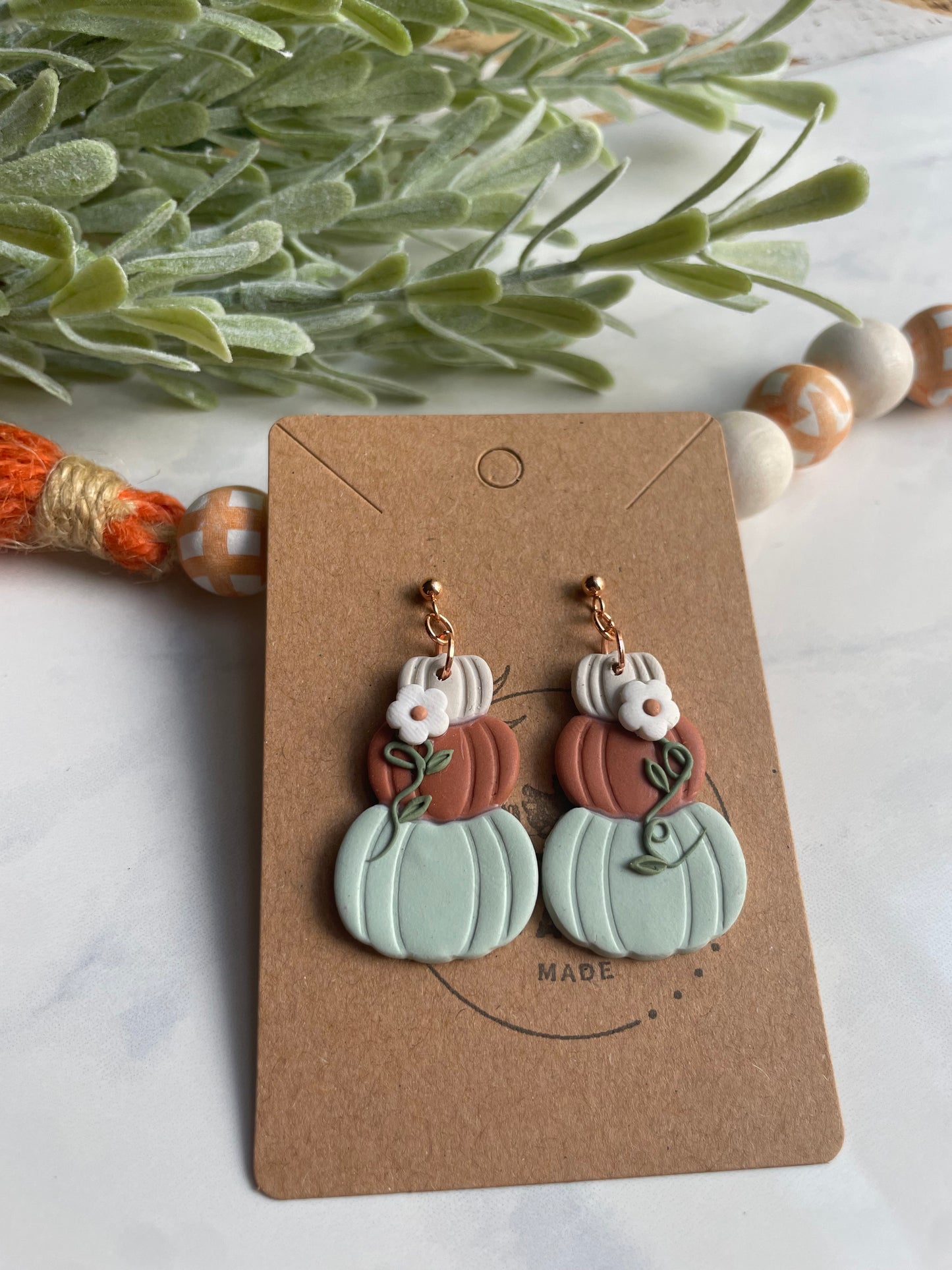 3 Tiered Floral Pumpkin Dangle on Rose Gold Ball Post
