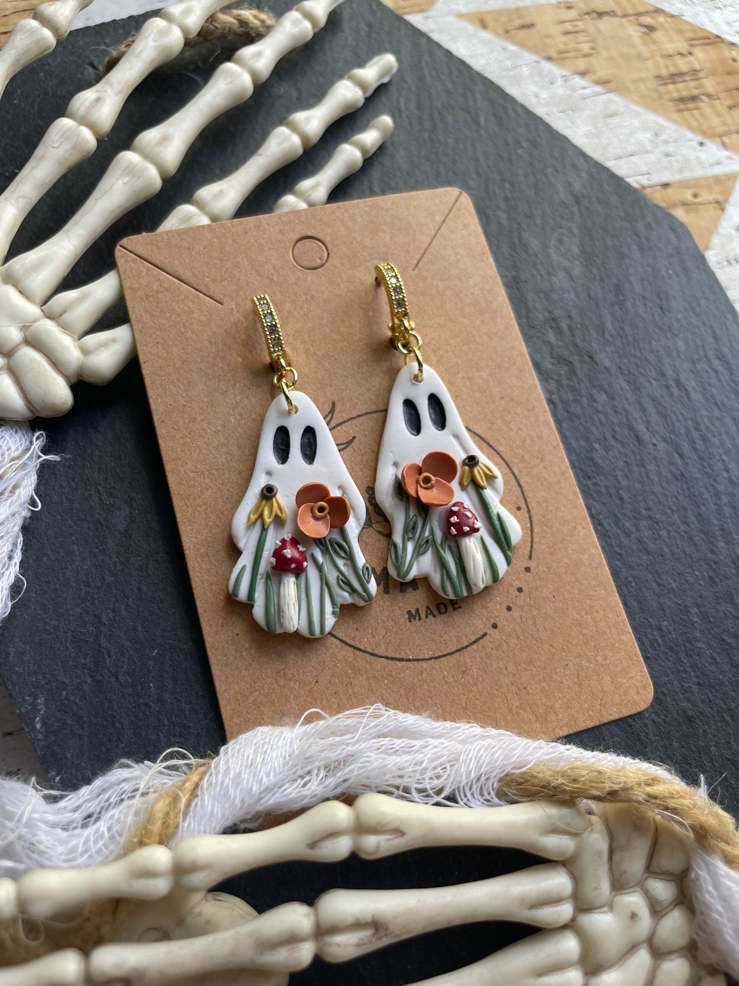 Floral Ghost Dangle on Lever Back Hoop