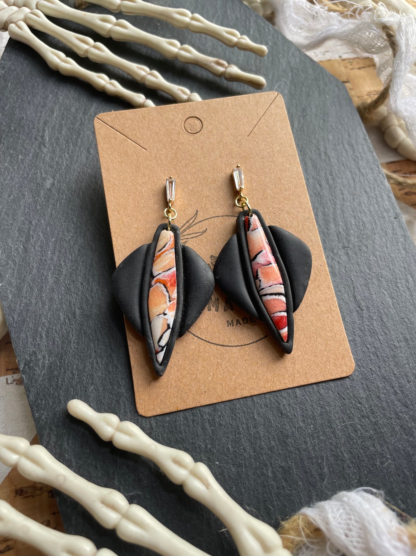 Hand Painted Inlay Dangle on Cubic Zirconia Post