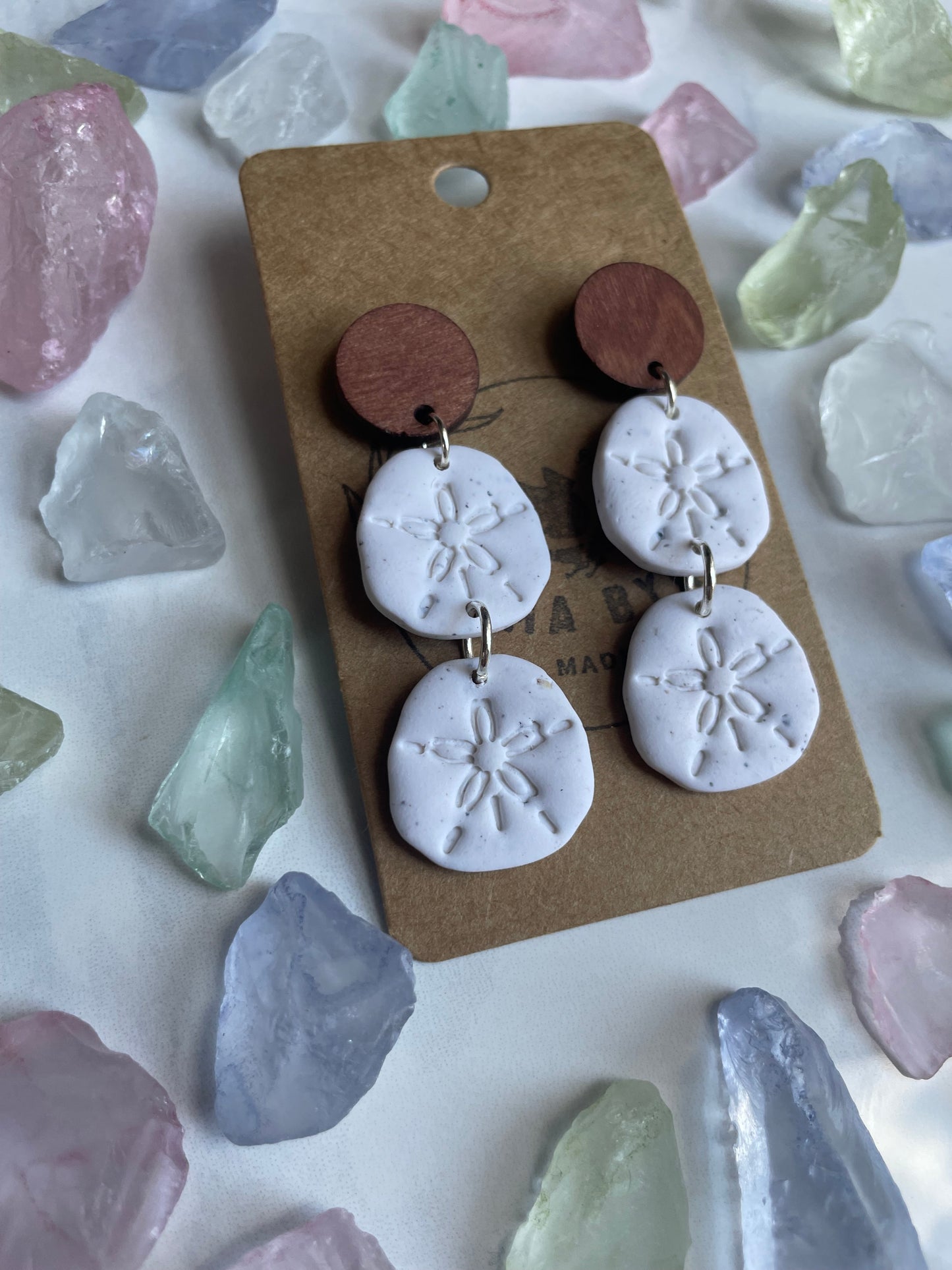 Double Sand Dollar Dangle on Wooden Post