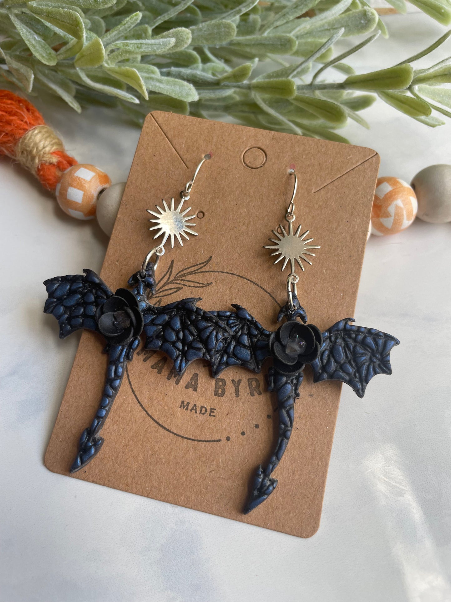Blue & Black Floral Dragon Dangle