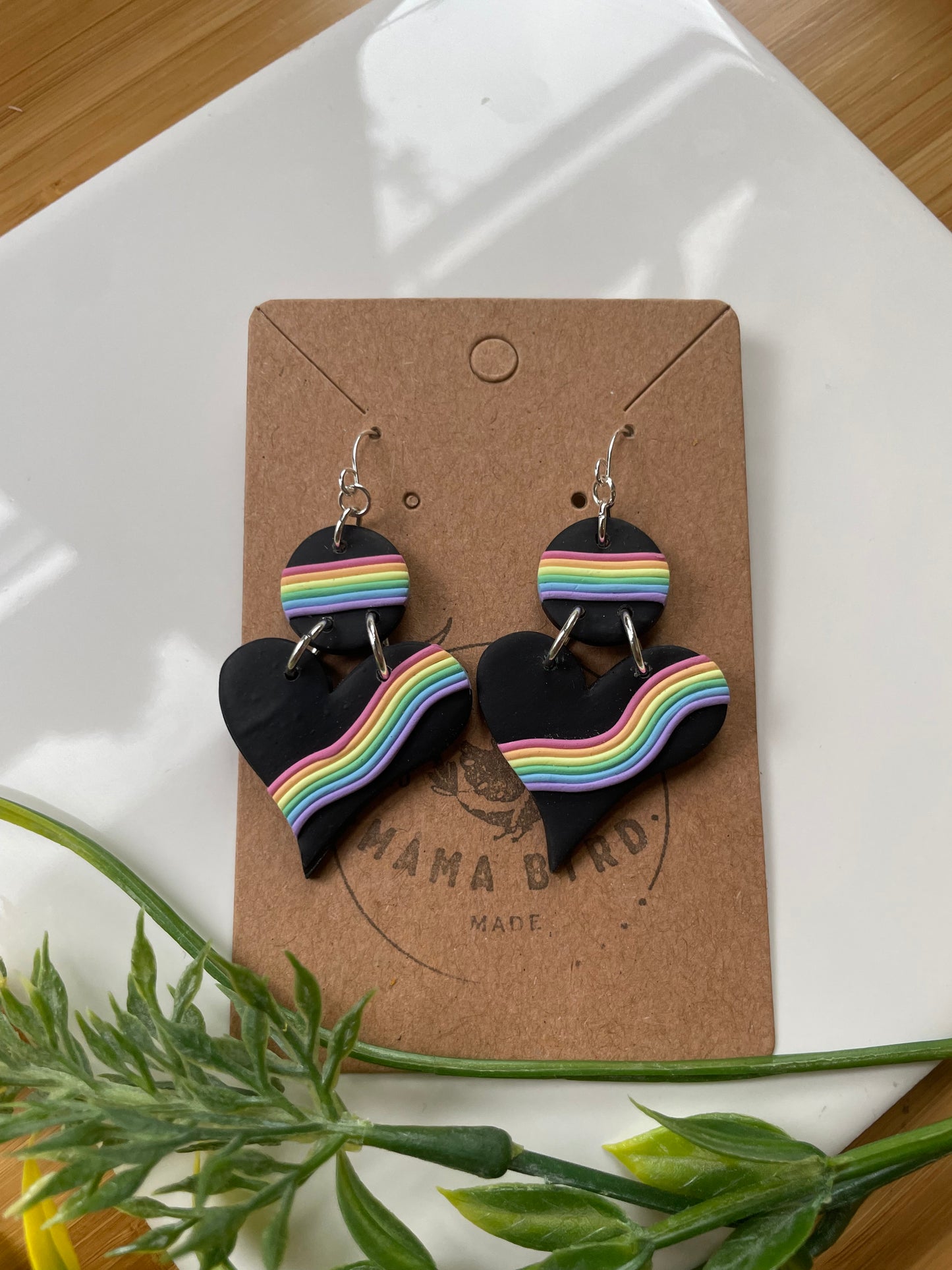 Black Heart with Rainbow Dangle