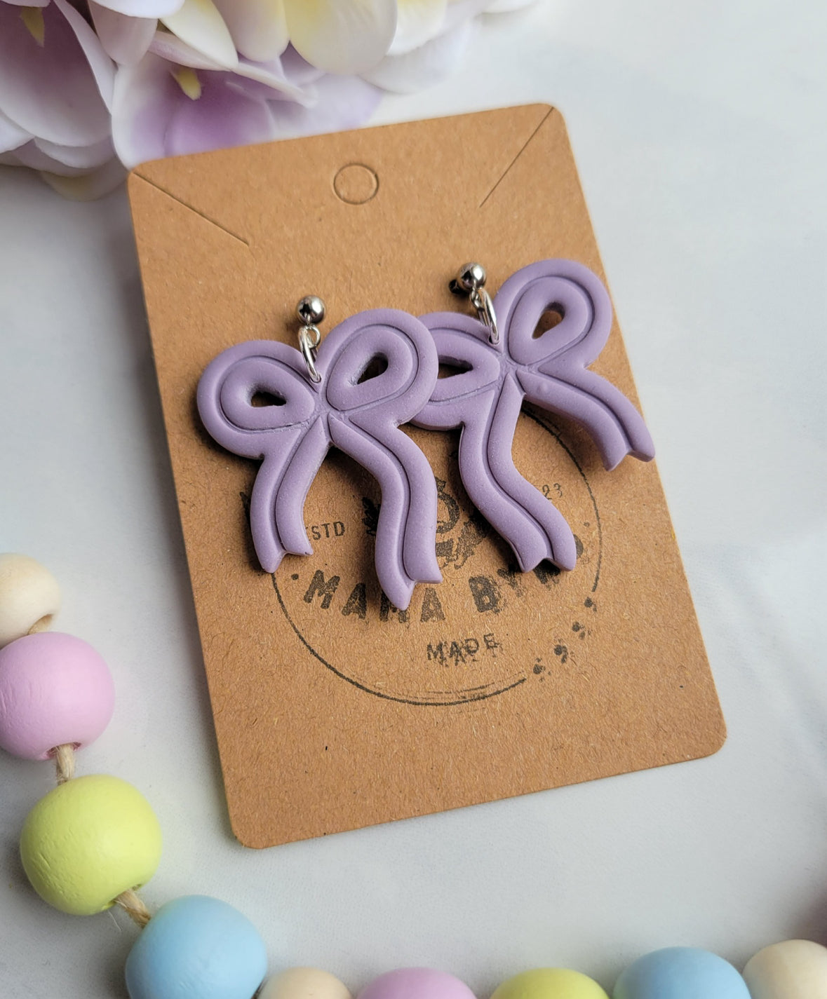 Purple Ribbon Bow Dangles