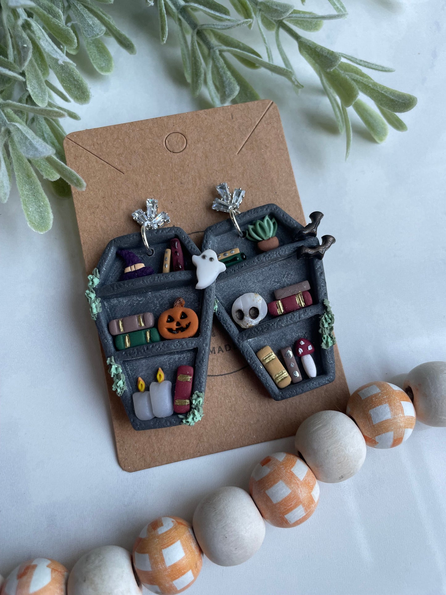 Coffin Bookshelf Dangle on Cubic Zirconia Stud