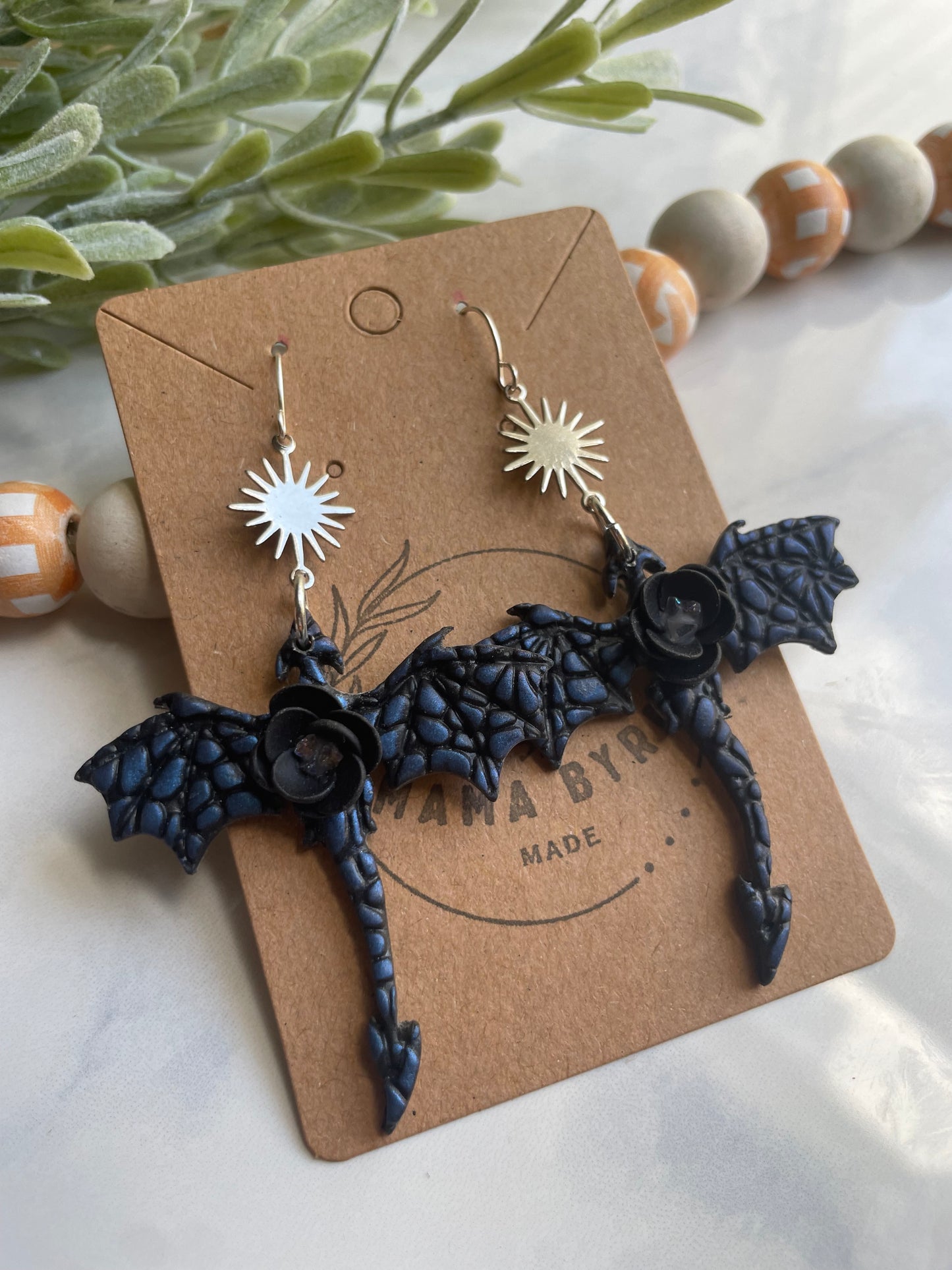 Blue & Black Floral Dragon Dangle