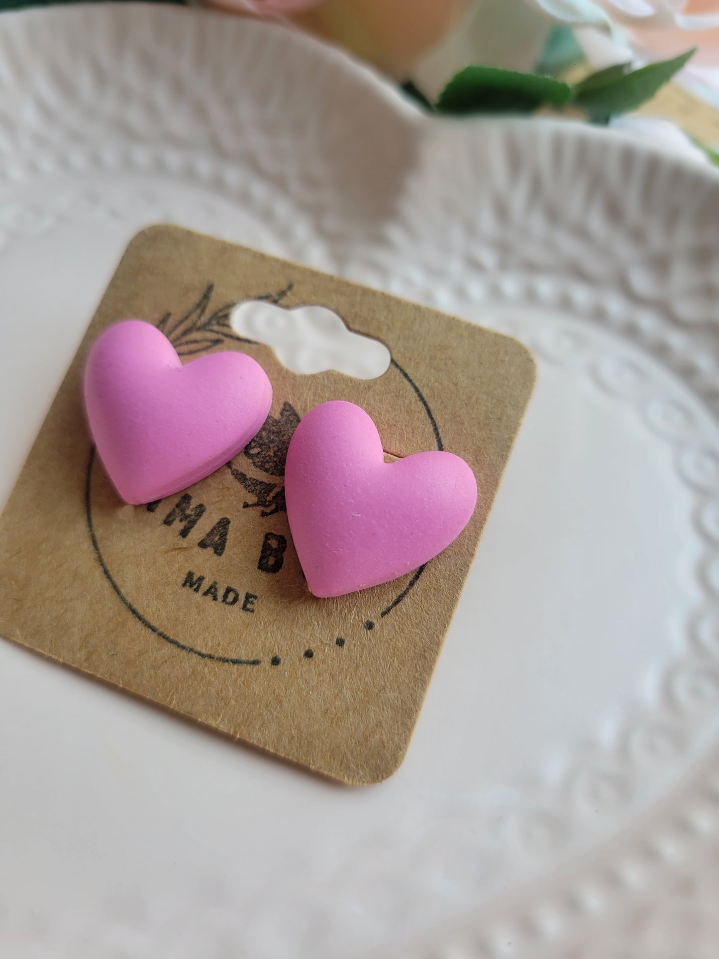 Puffy Pink Heart Studs