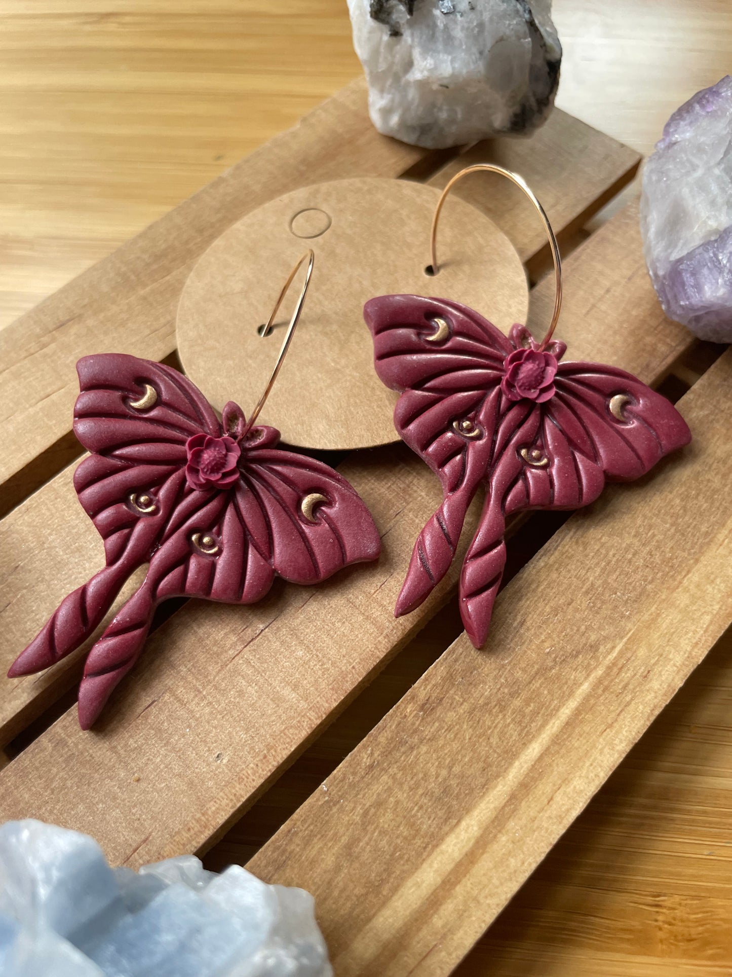 Deep Red Luna Moth Hoops