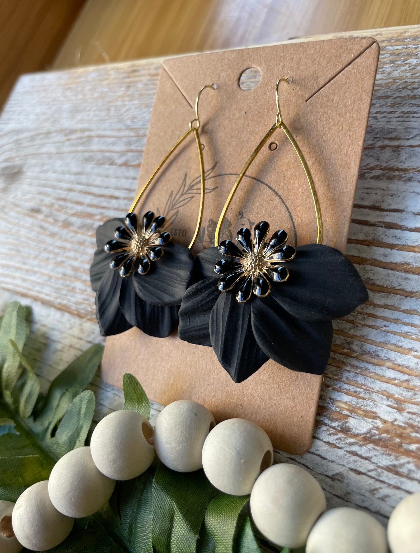 Large Black Flower Dangle