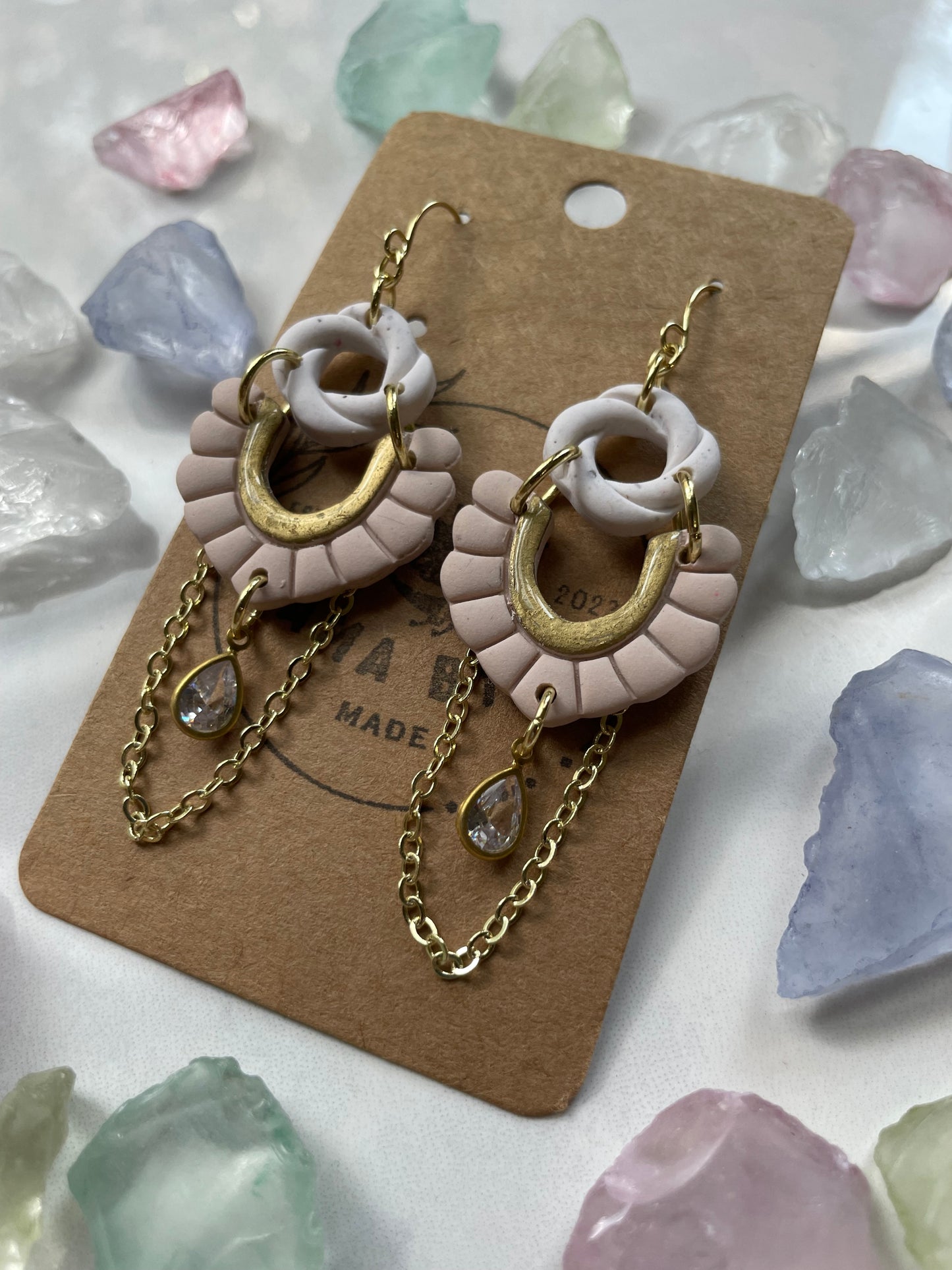 Tan and White with Gold Accent Dangle
