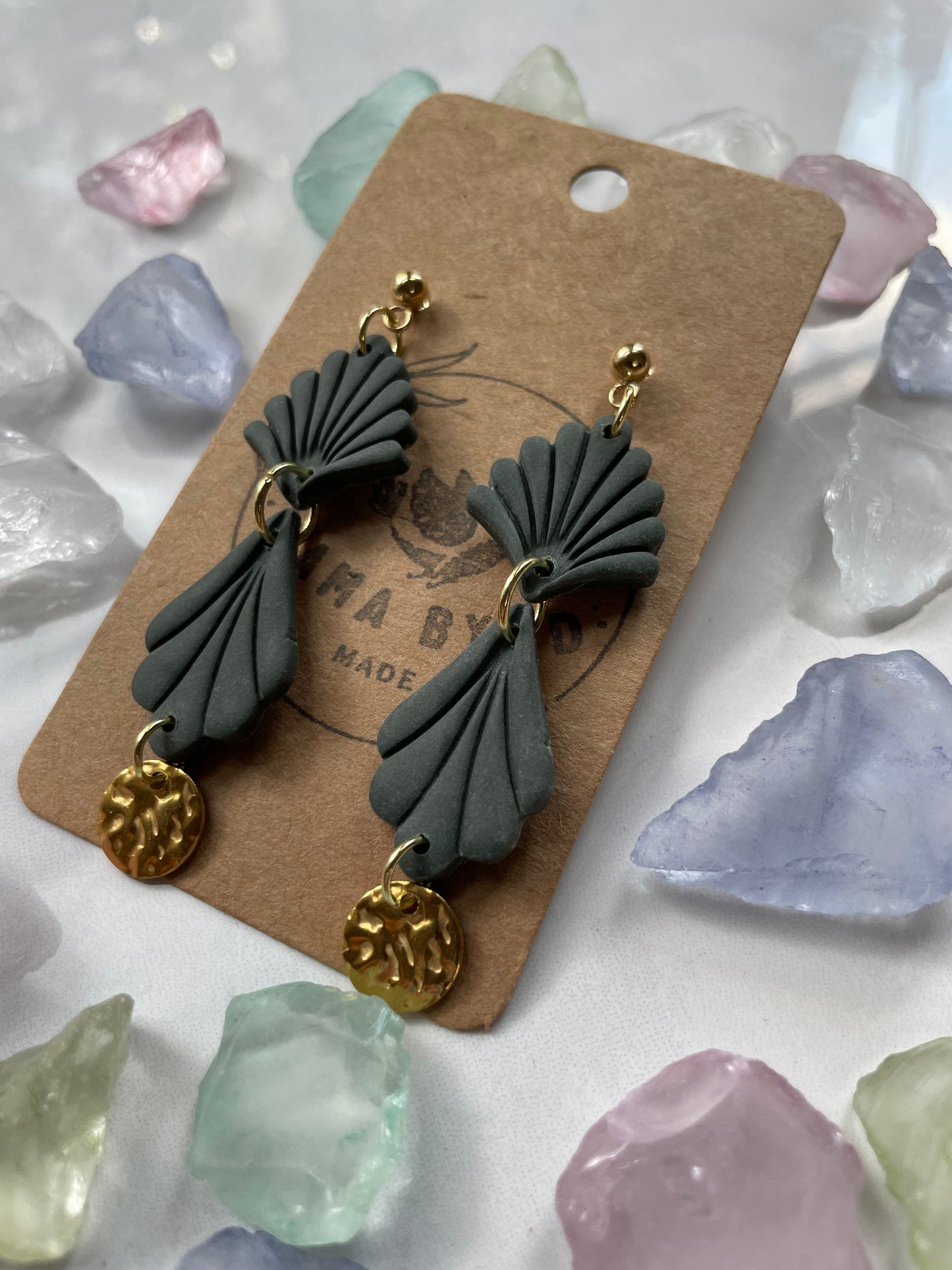 Seaweed Green Dangles on Gold Ball Post