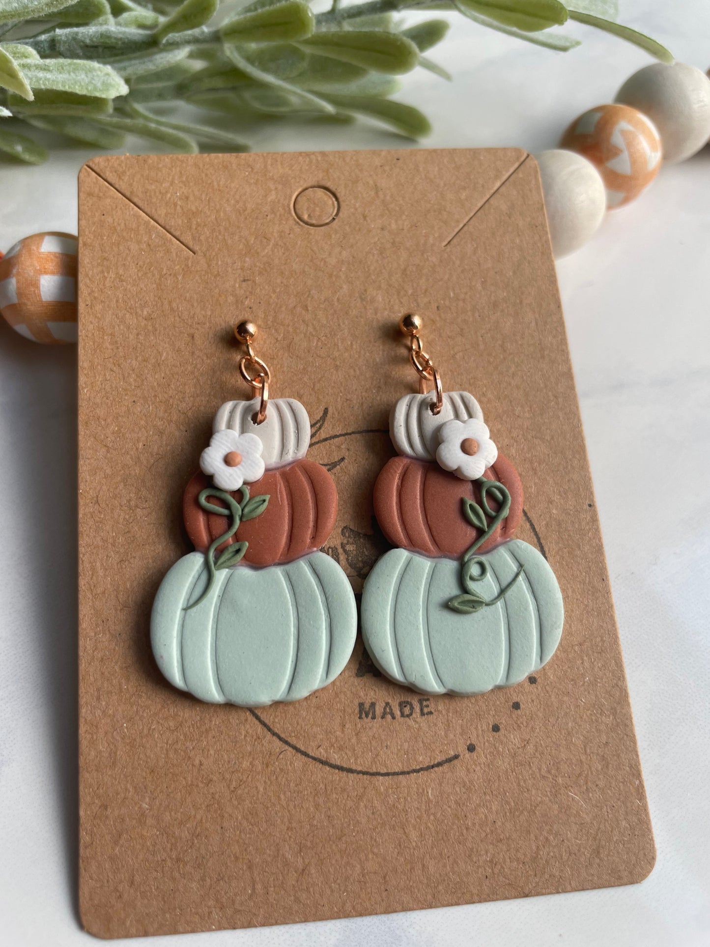 3 Tiered Floral Pumpkin Dangle on Rose Gold Ball Post