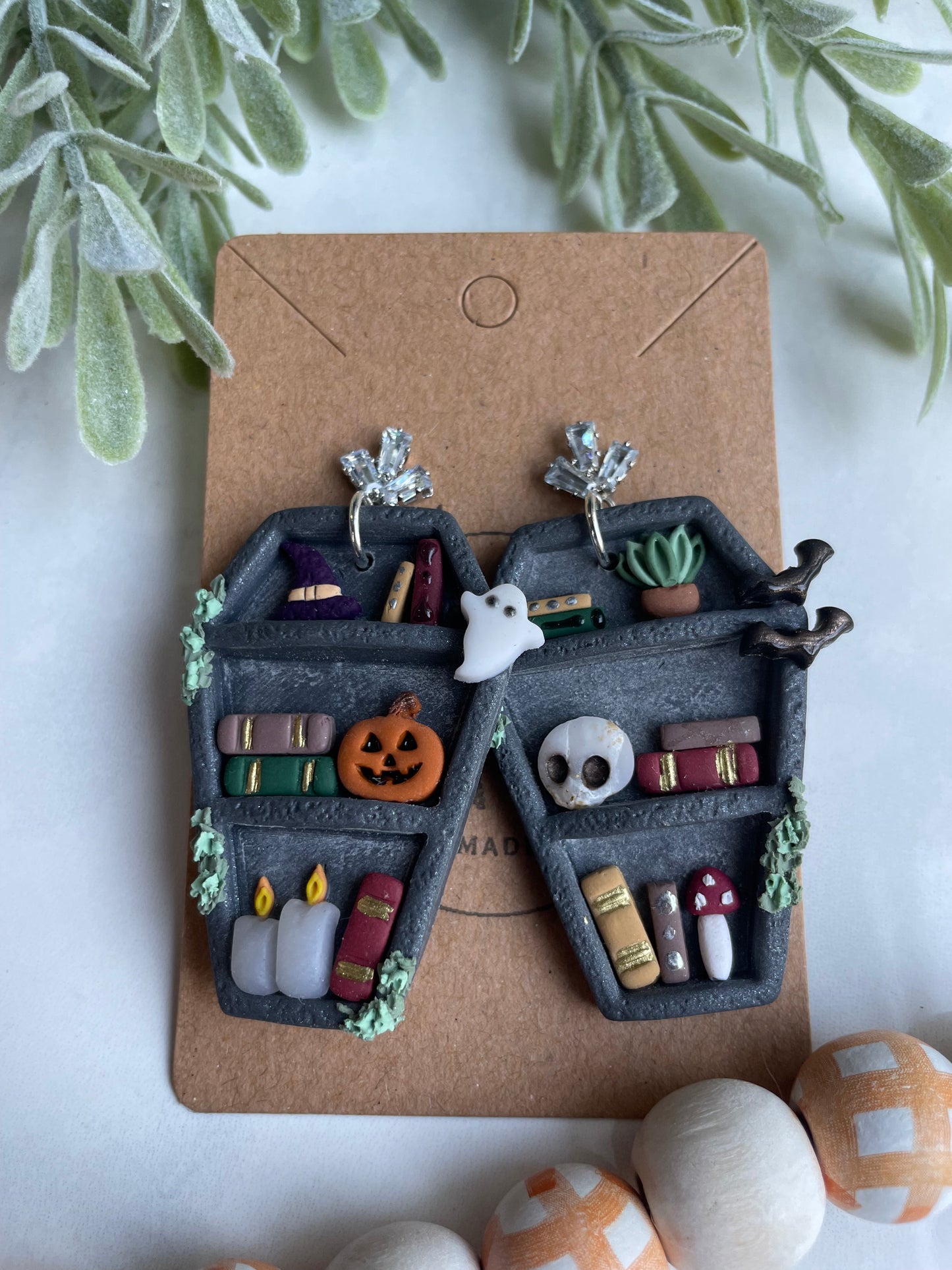 Coffin Bookshelf Dangle on Cubic Zirconia Stud