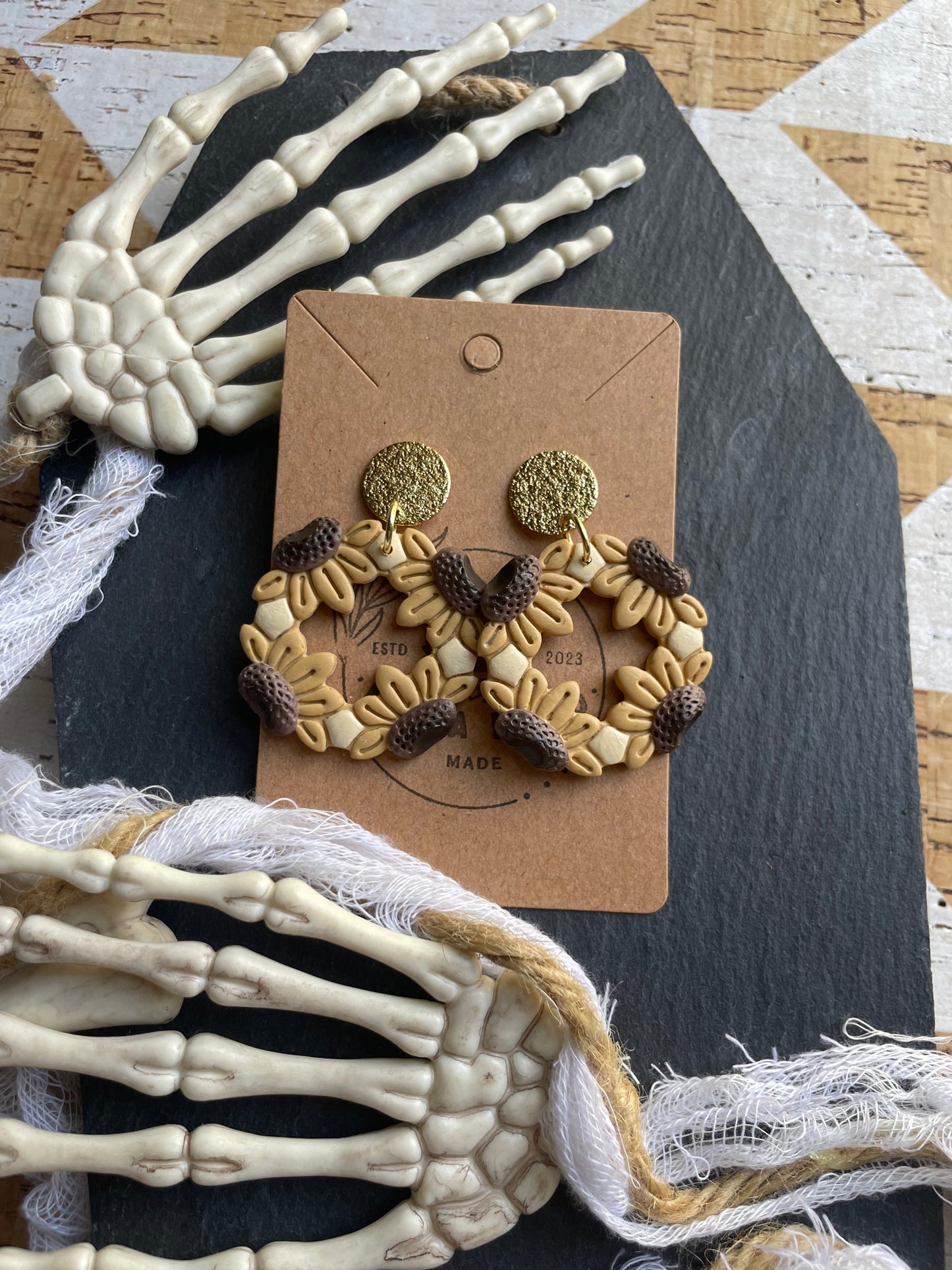 Sunflower Ring Dangle on Golden Round Post