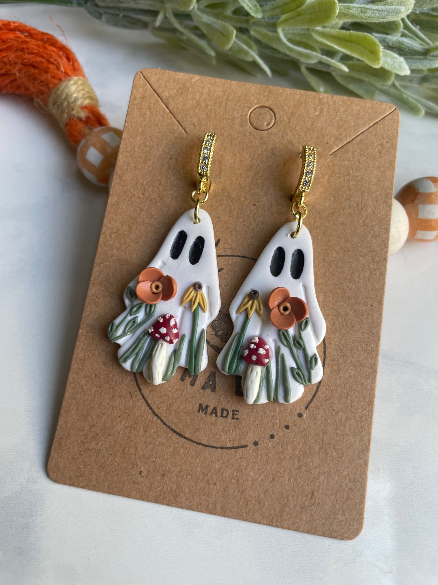 Floral Ghost Dangle on Lever Back Hoop