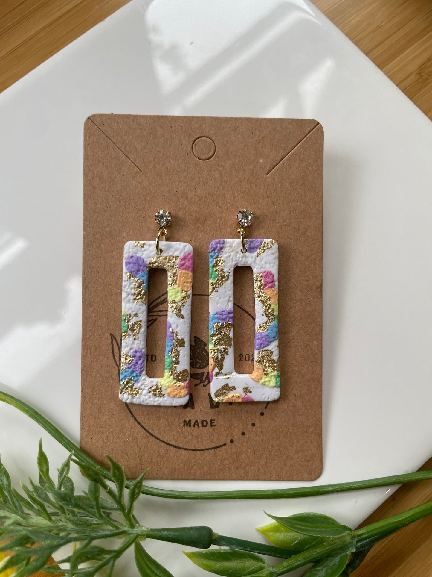 Rectangular Rainbow dangles on cubic zirconia stud